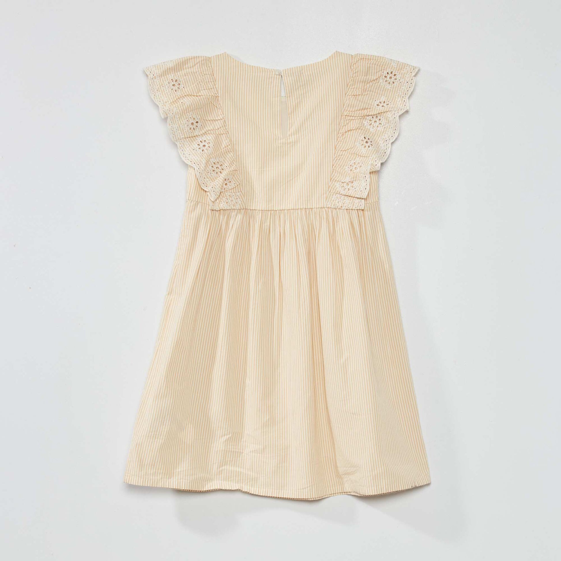 Patterned dress with ruffles and broderie anglaise BEIGE