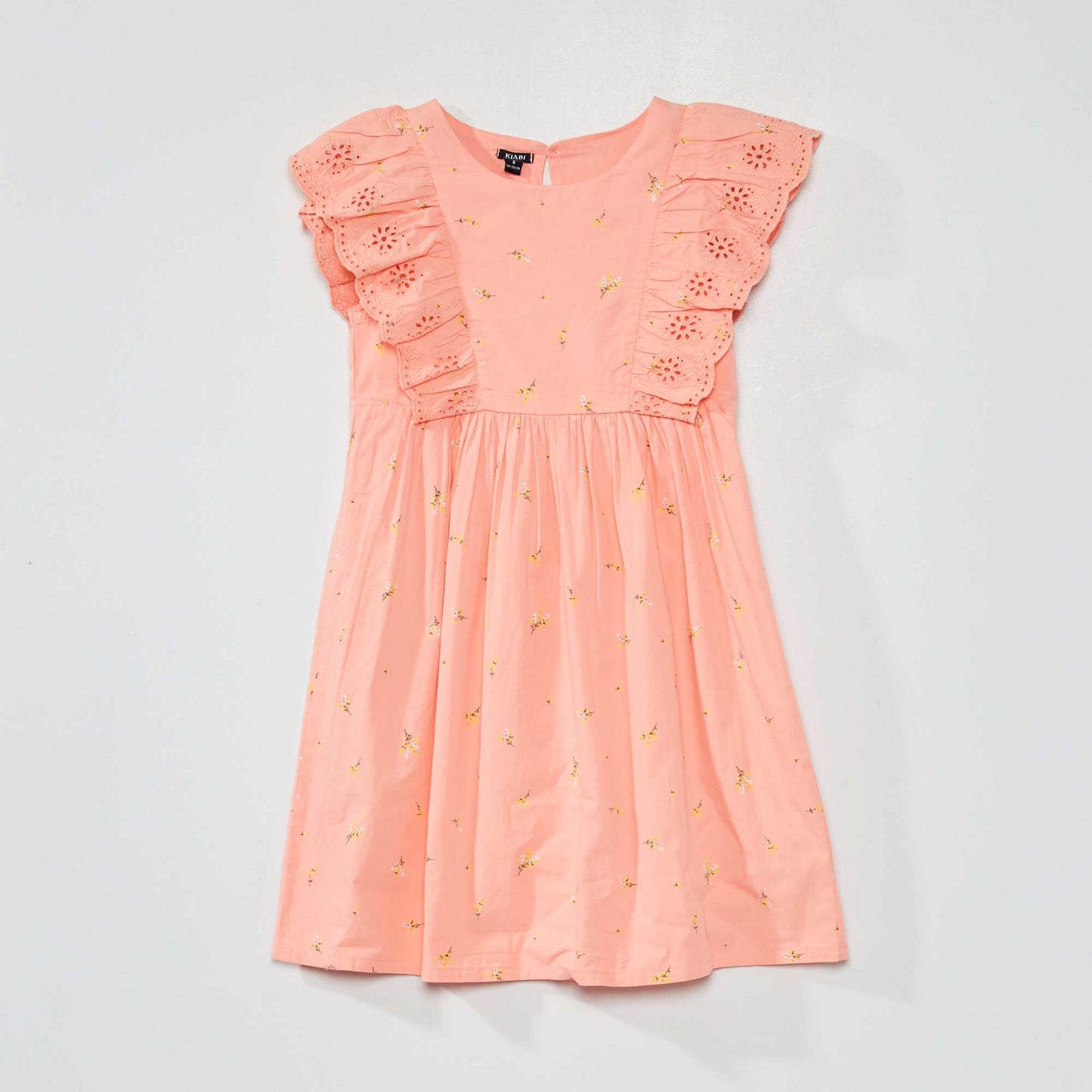 Patterned dress with ruffles and broderie anglaise PINK