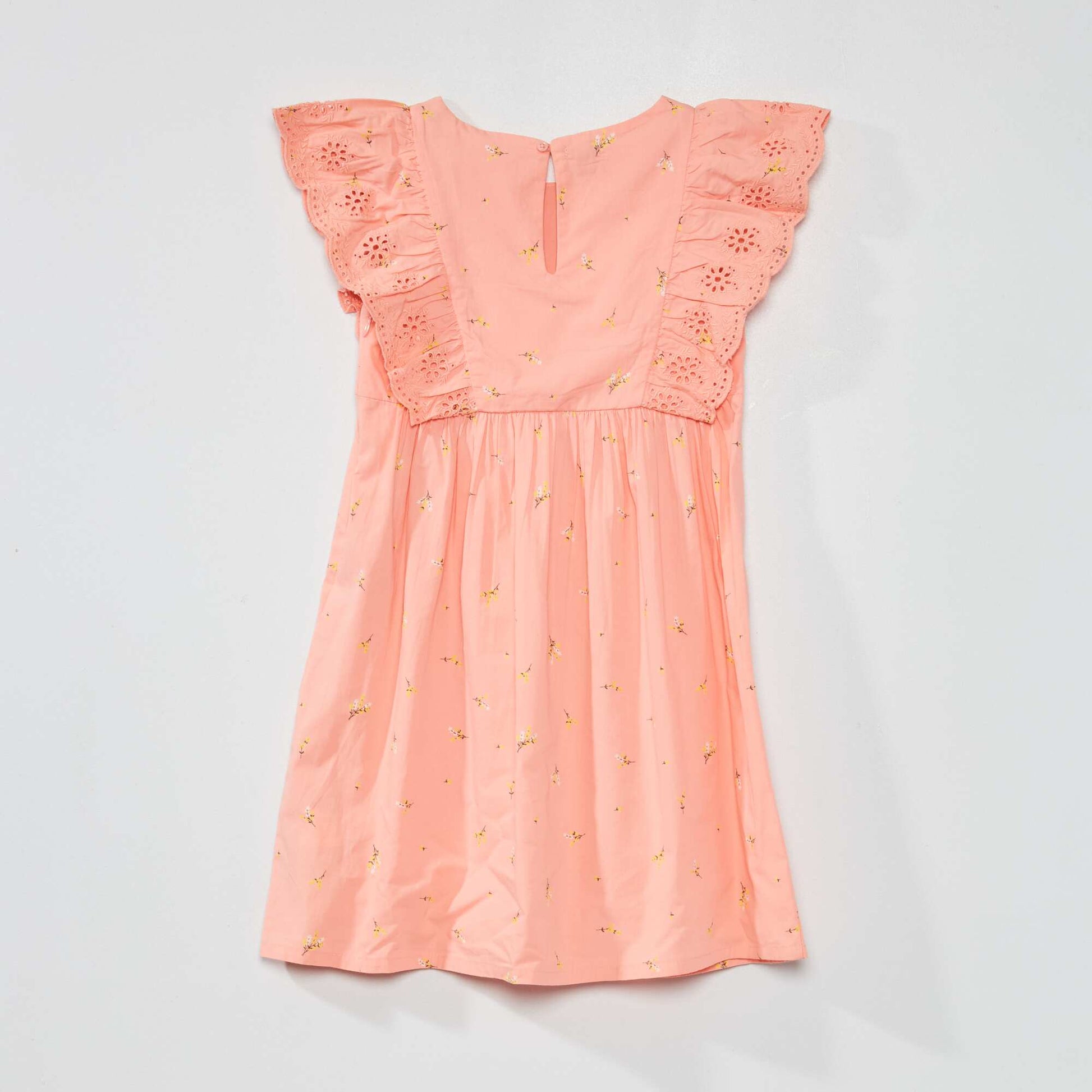 Patterned dress with ruffles and broderie anglaise PINK