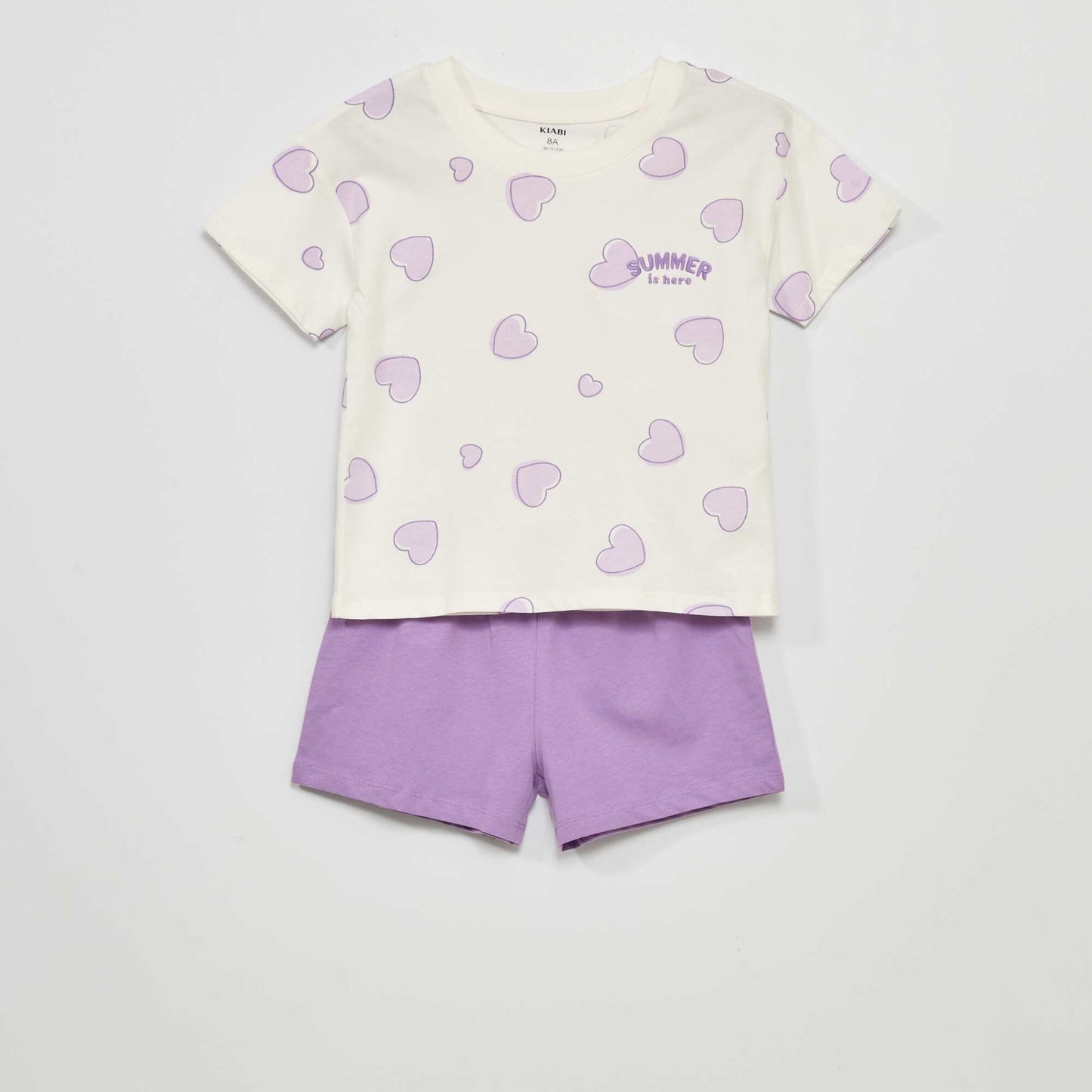 Short pyjamas - 'heart' print - Two-piece set PURPLE