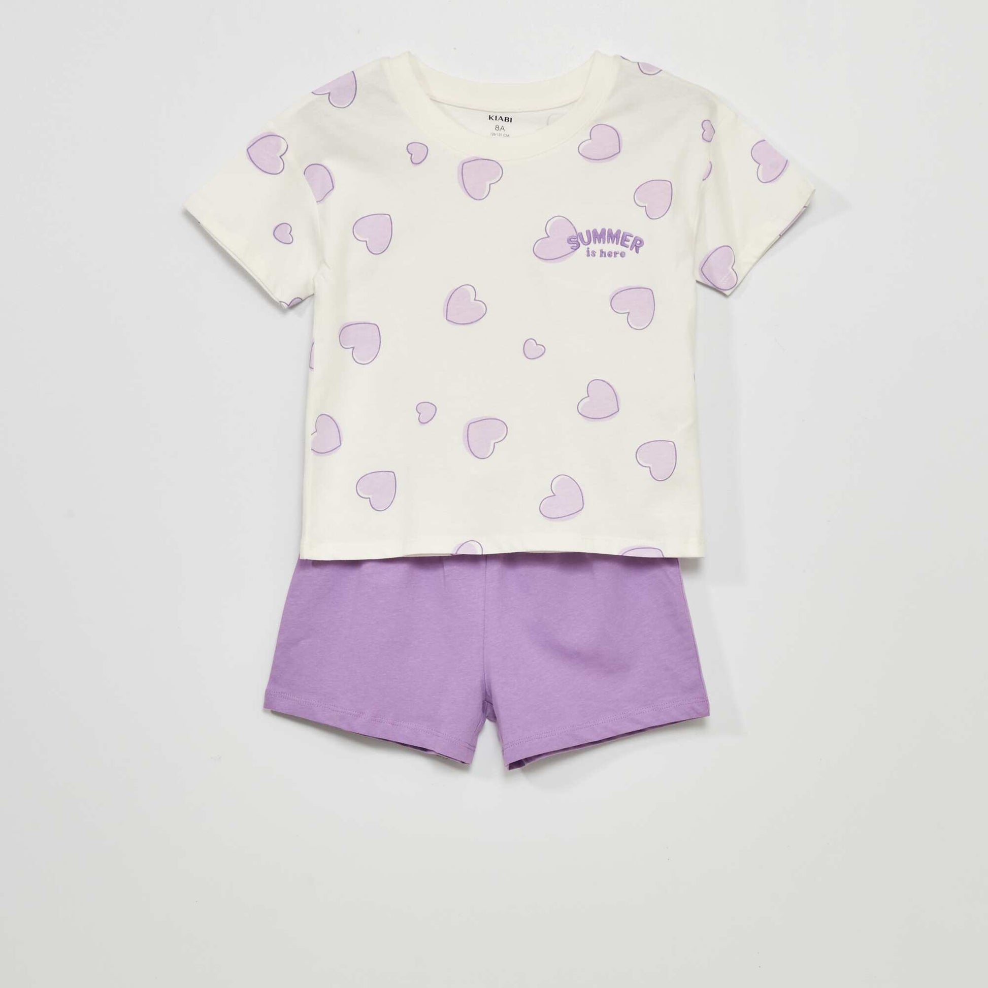 Short pyjamas - 'heart' print - Two-piece set PURPLE