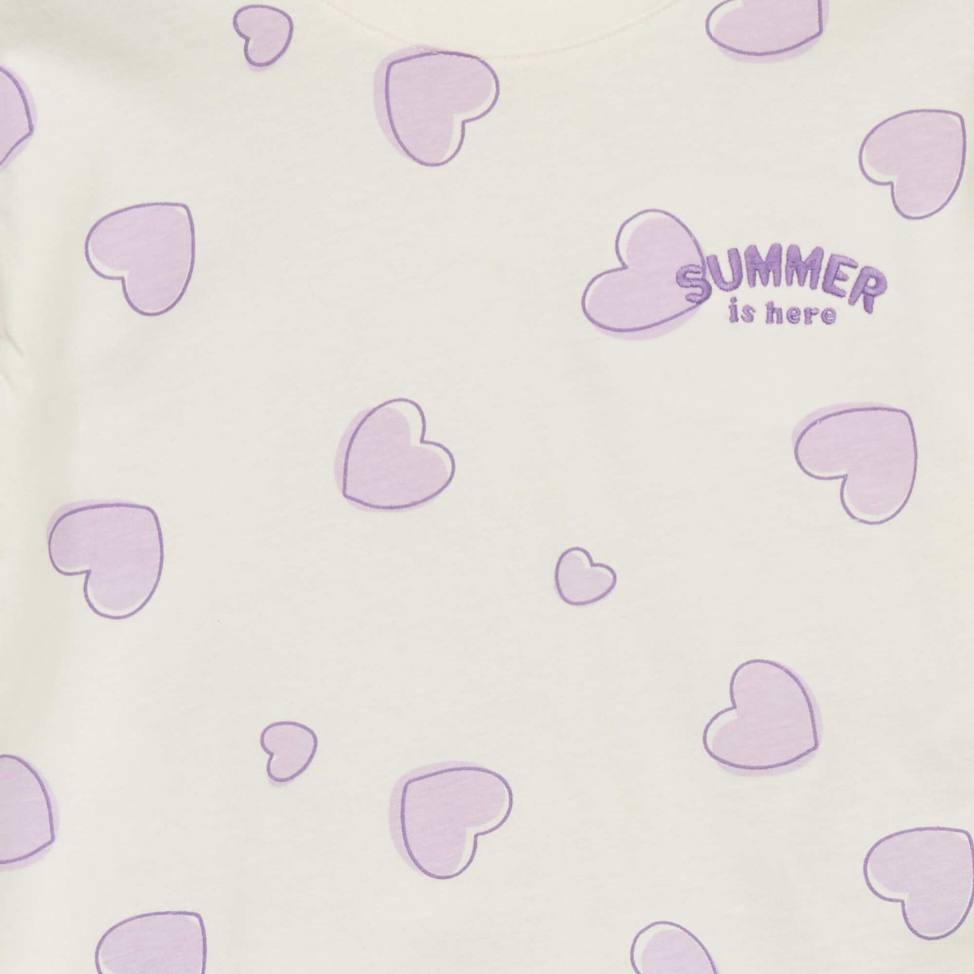 Short pyjamas - 'heart' print - Two-piece set PURPLE