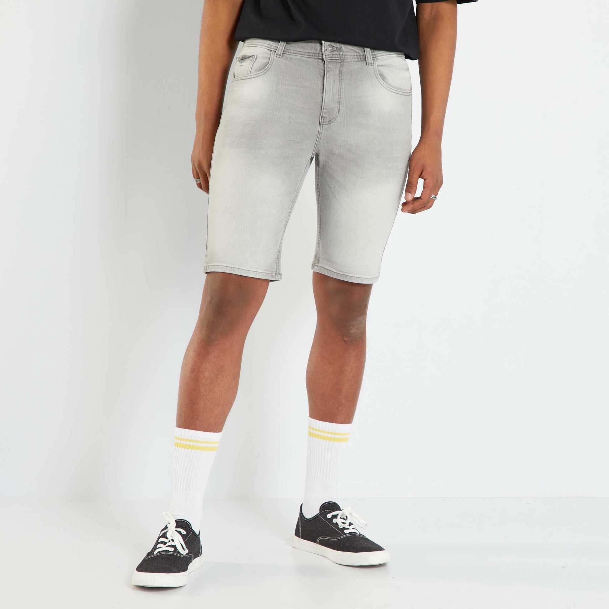 Denim Bermuda shorts with adjustable waist GREY