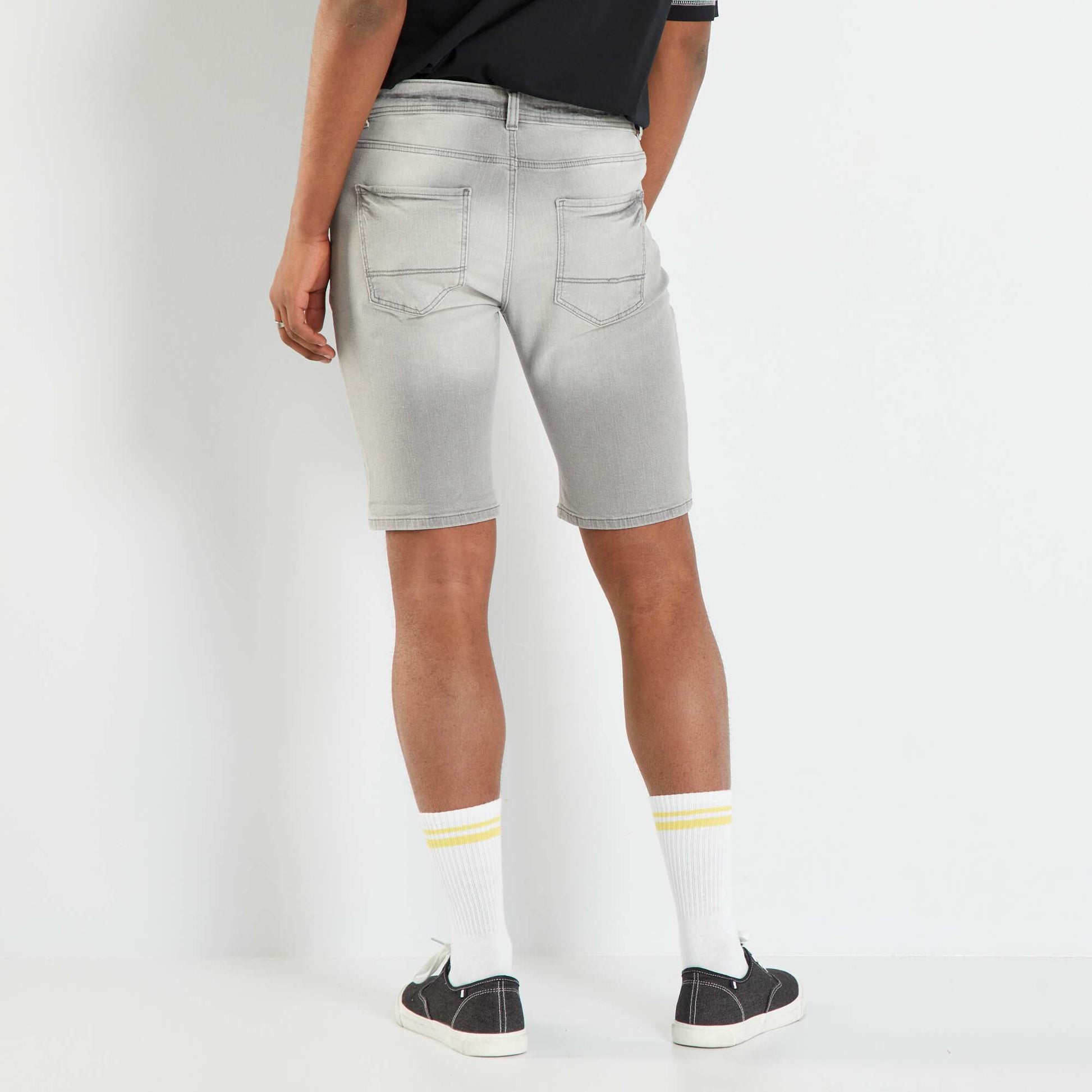 Denim Bermuda shorts with adjustable waist GREY