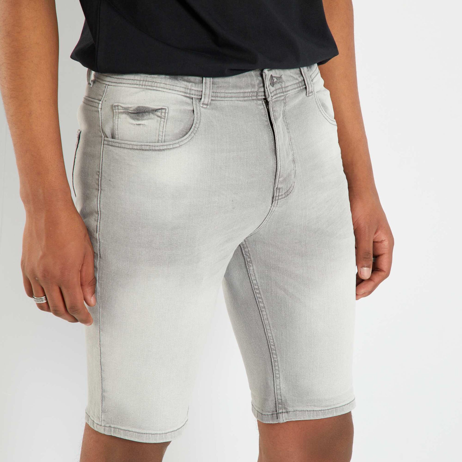 Denim Bermuda shorts with adjustable waist GREY