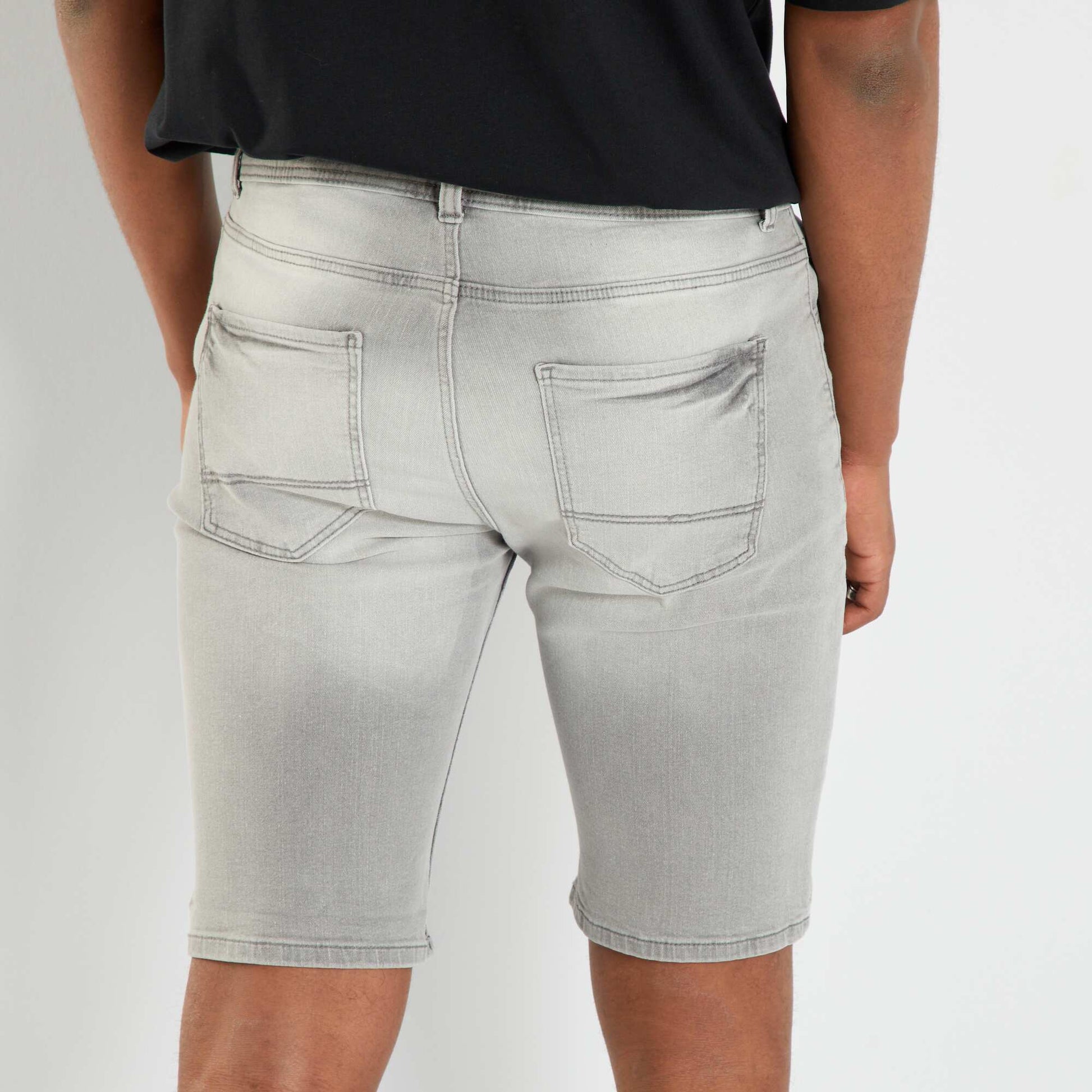 Denim Bermuda shorts with adjustable waist GREY