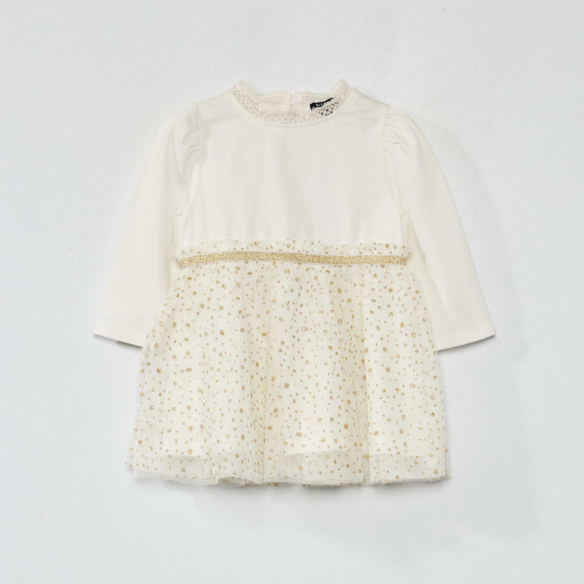 Fancy dress with tulle hem WHITE