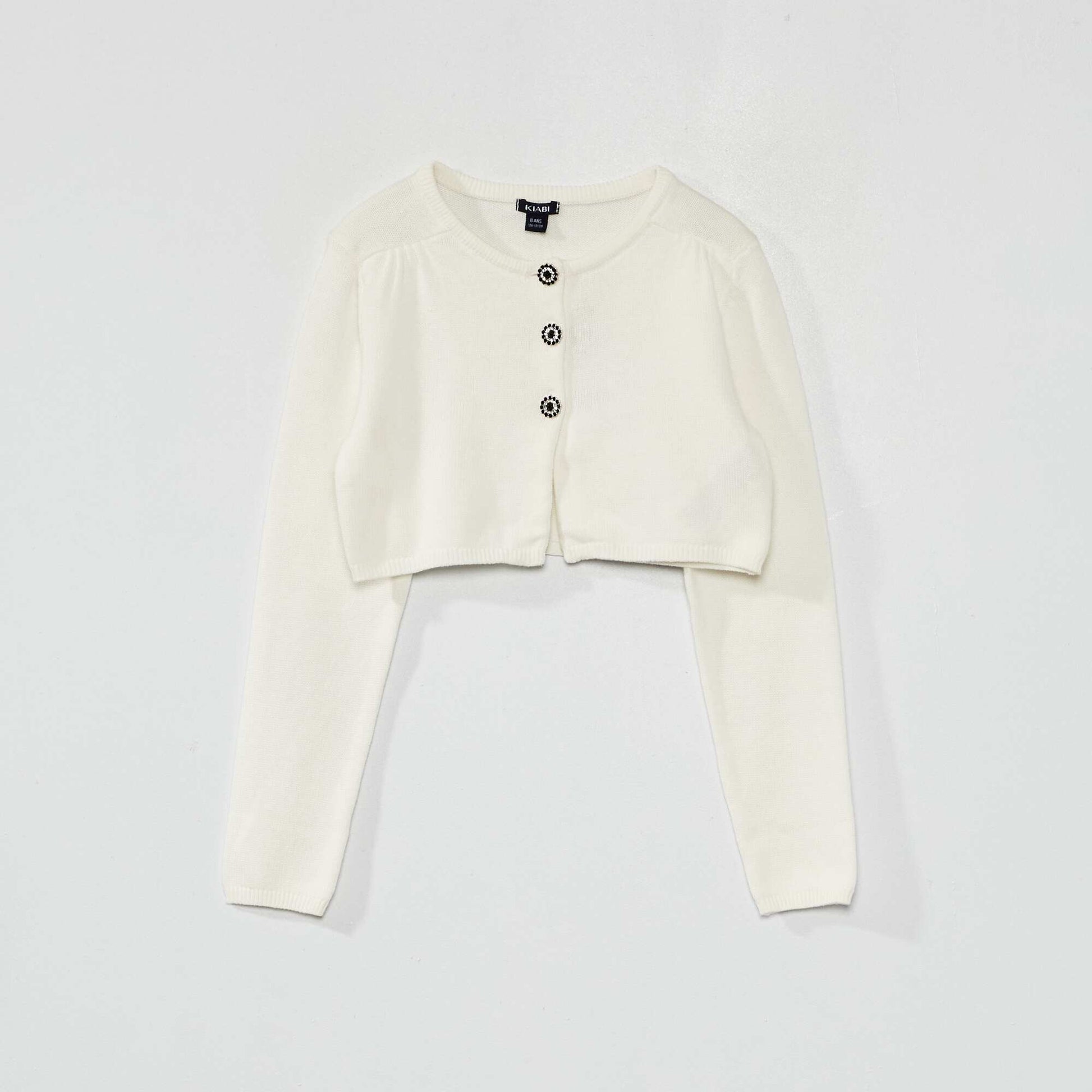 Cropped knit cardigan WHITE