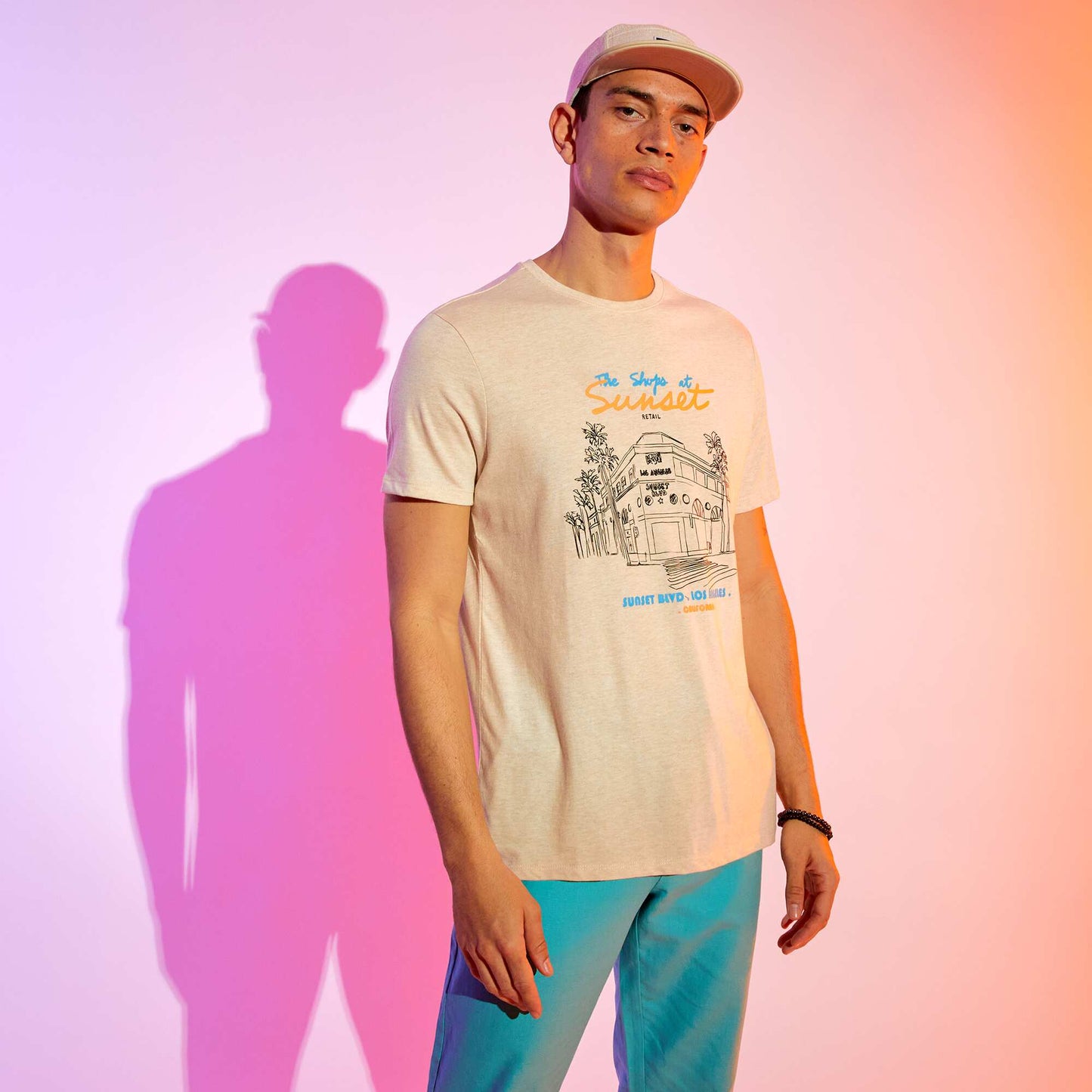Jersey T-shirt with print BEIGE