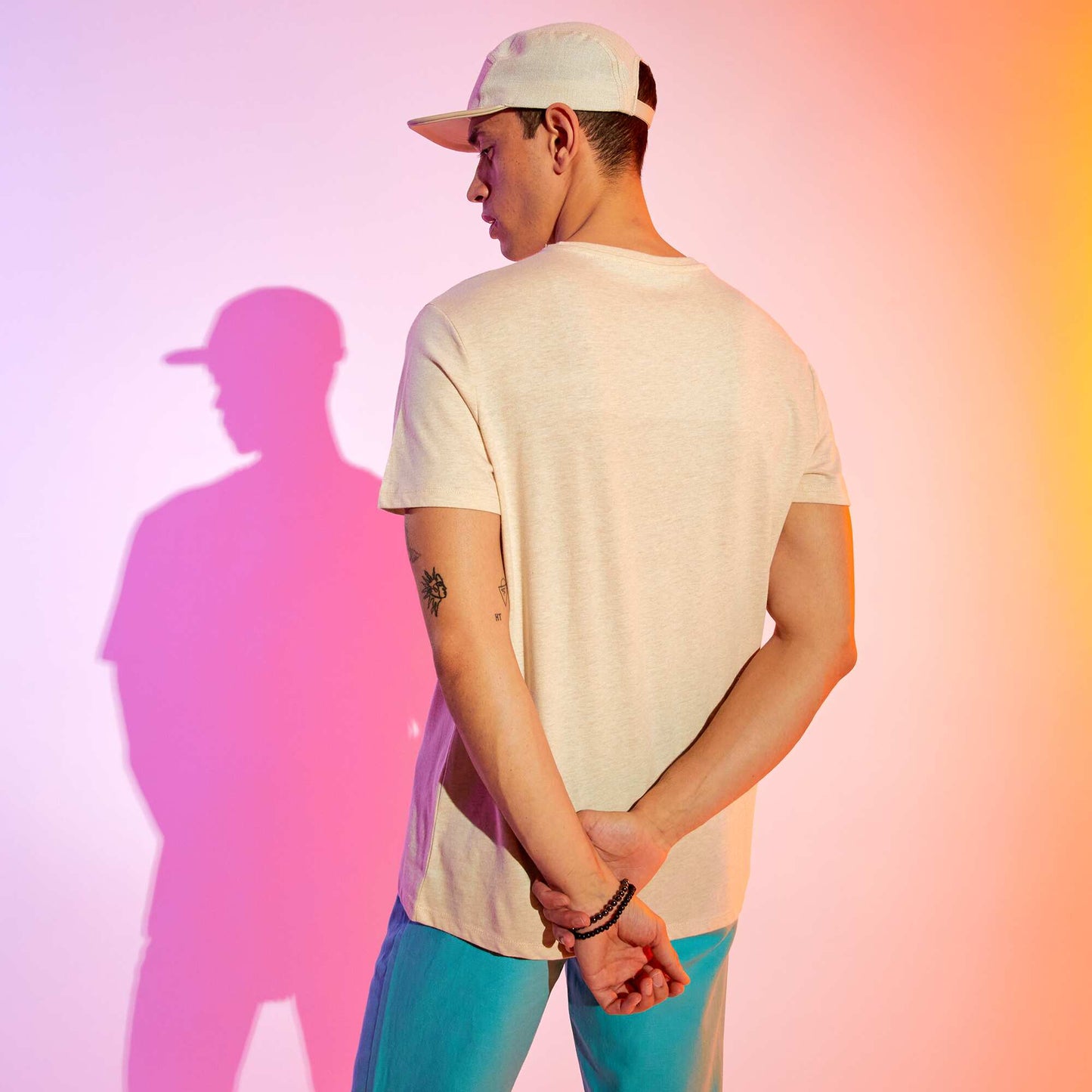 Jersey T-shirt with print BEIGE