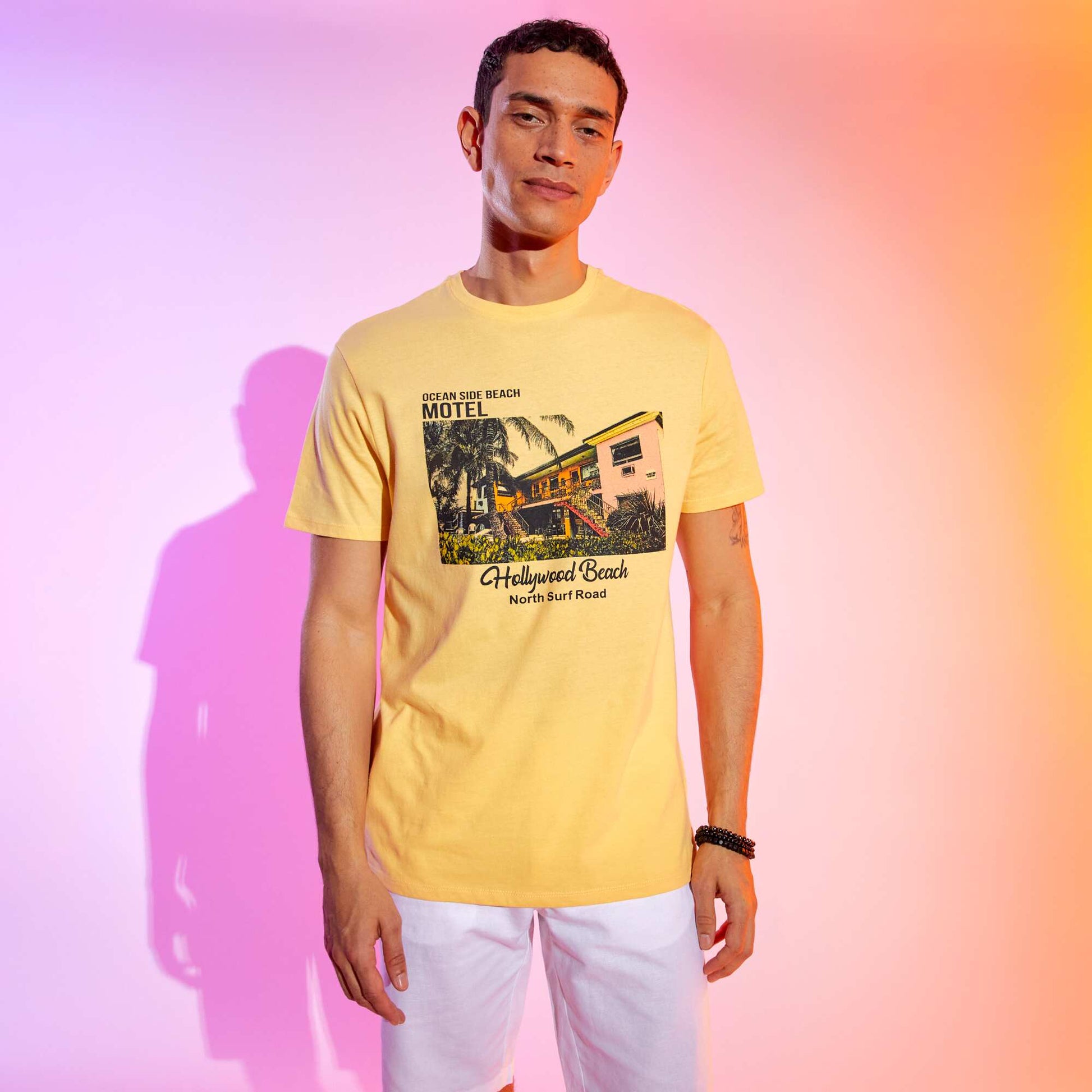 Jersey T-shirt with print YELLOW