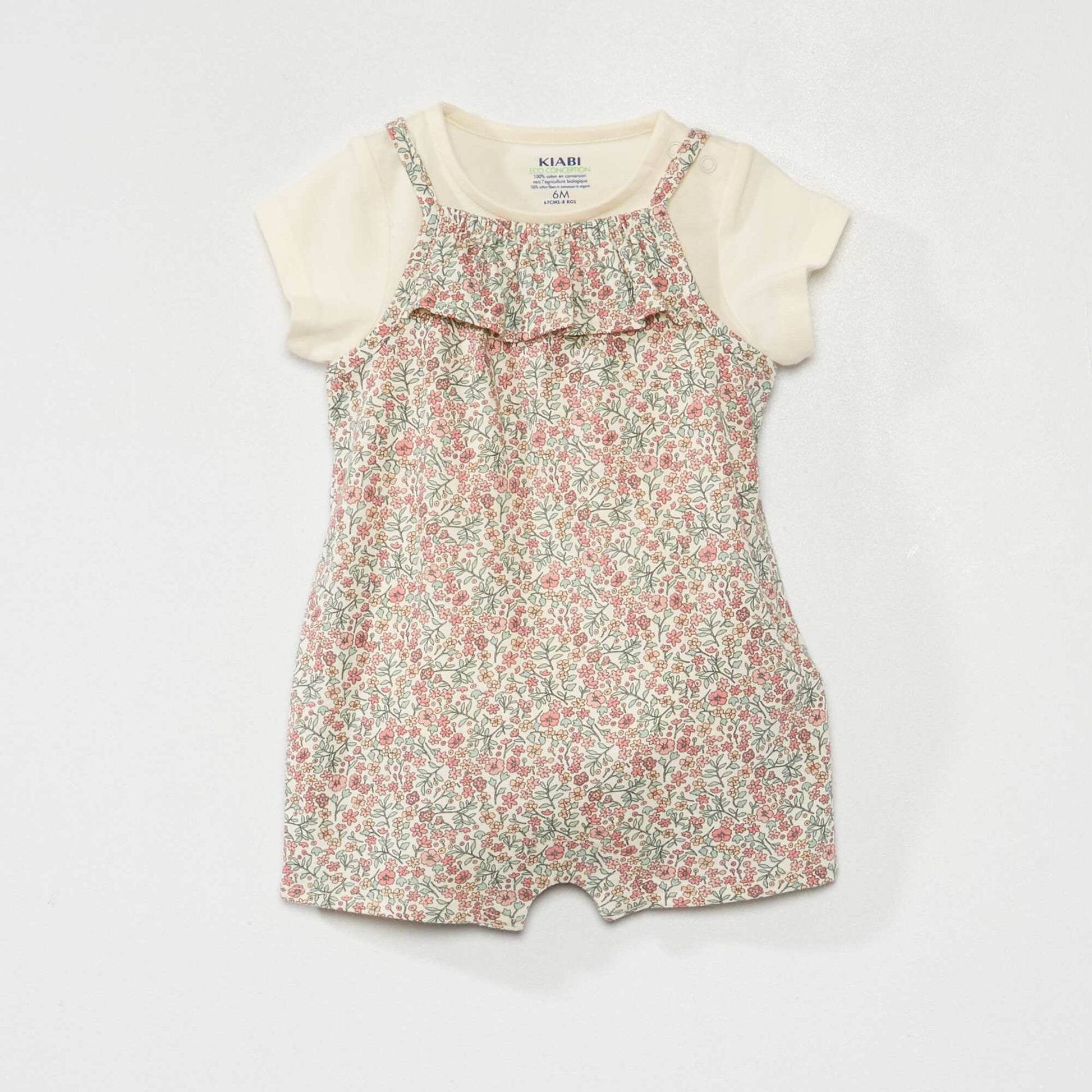 Cotton T-shirt and dungarees set WHITE