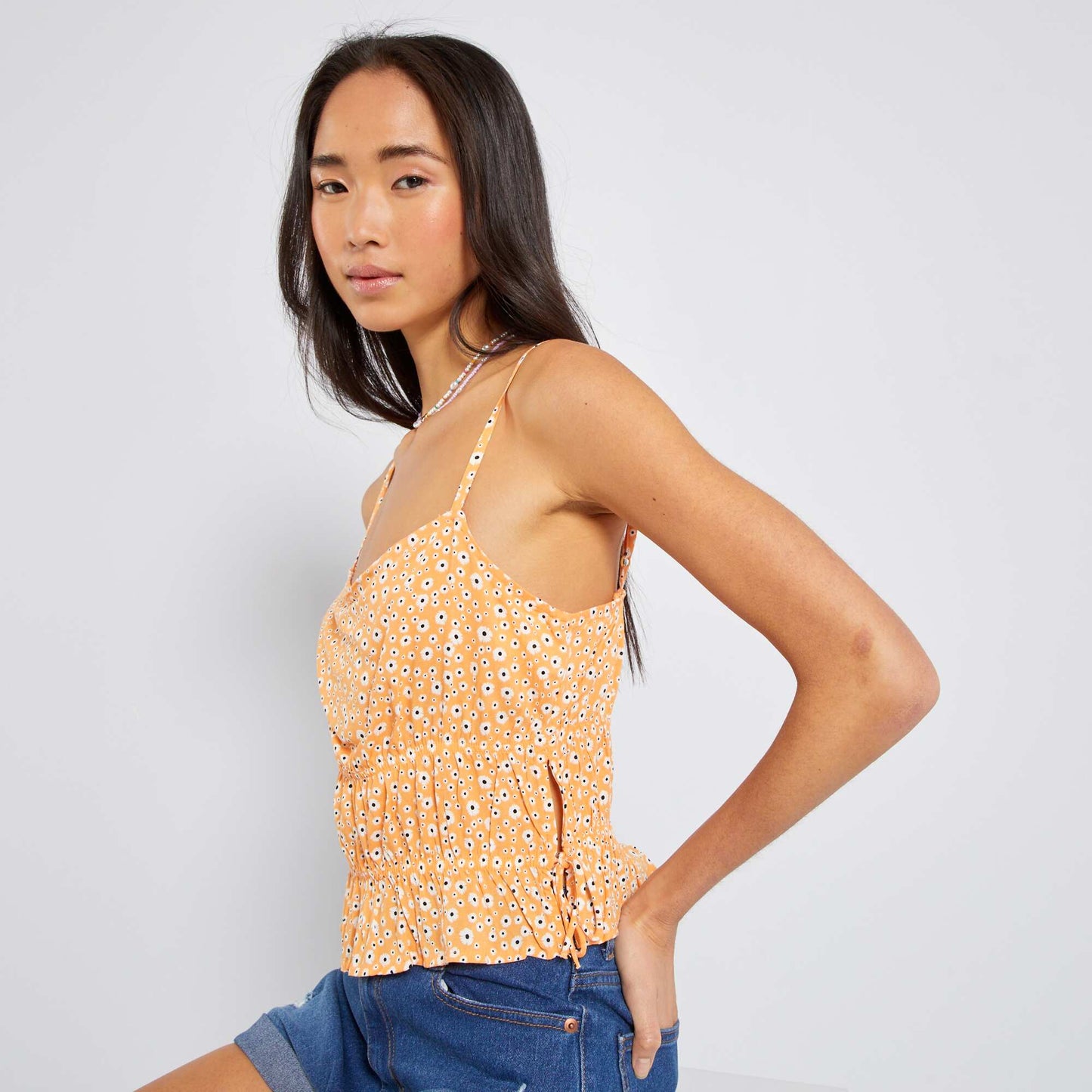 Floral top with narrow straps ORANGE