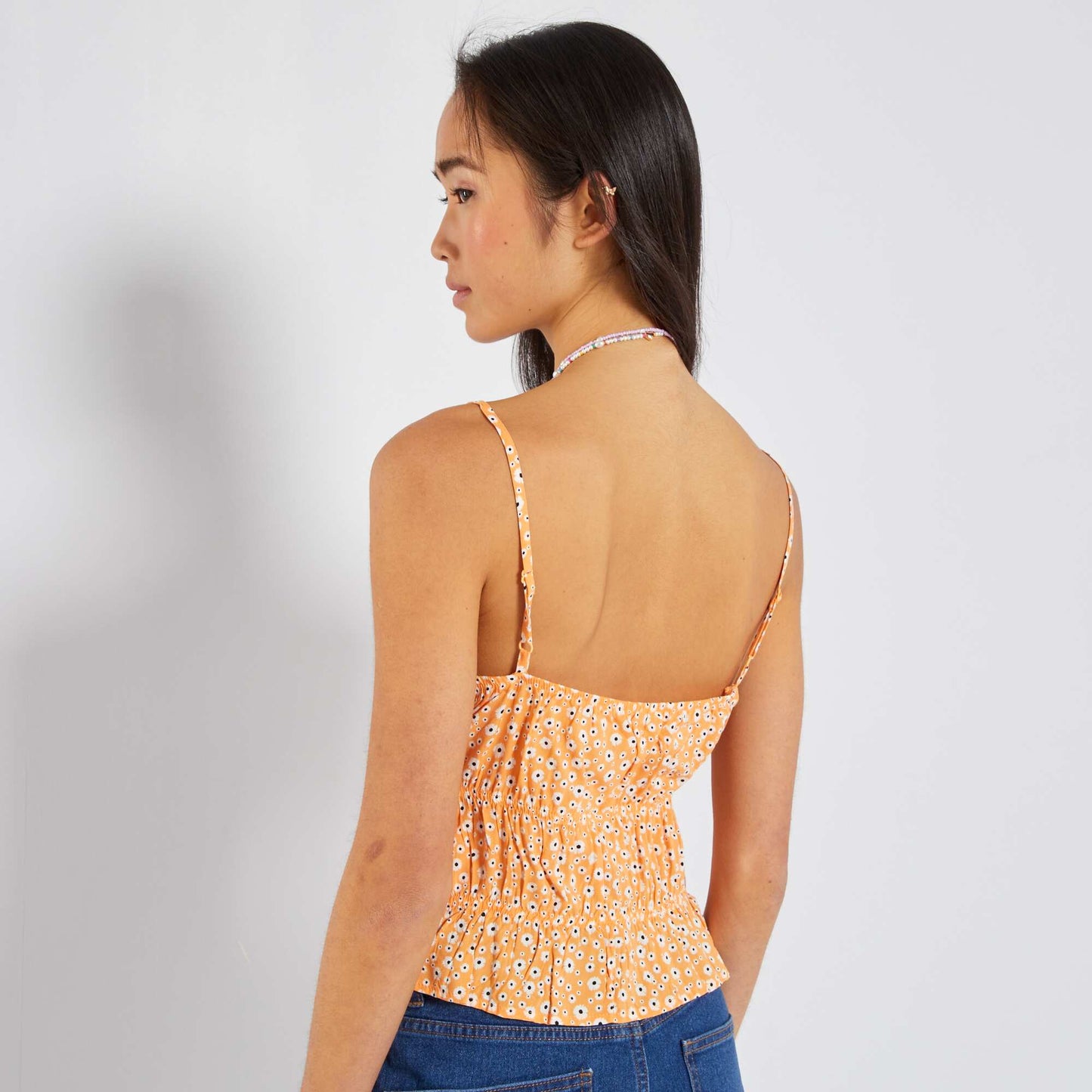 Floral top with narrow straps ORANGE