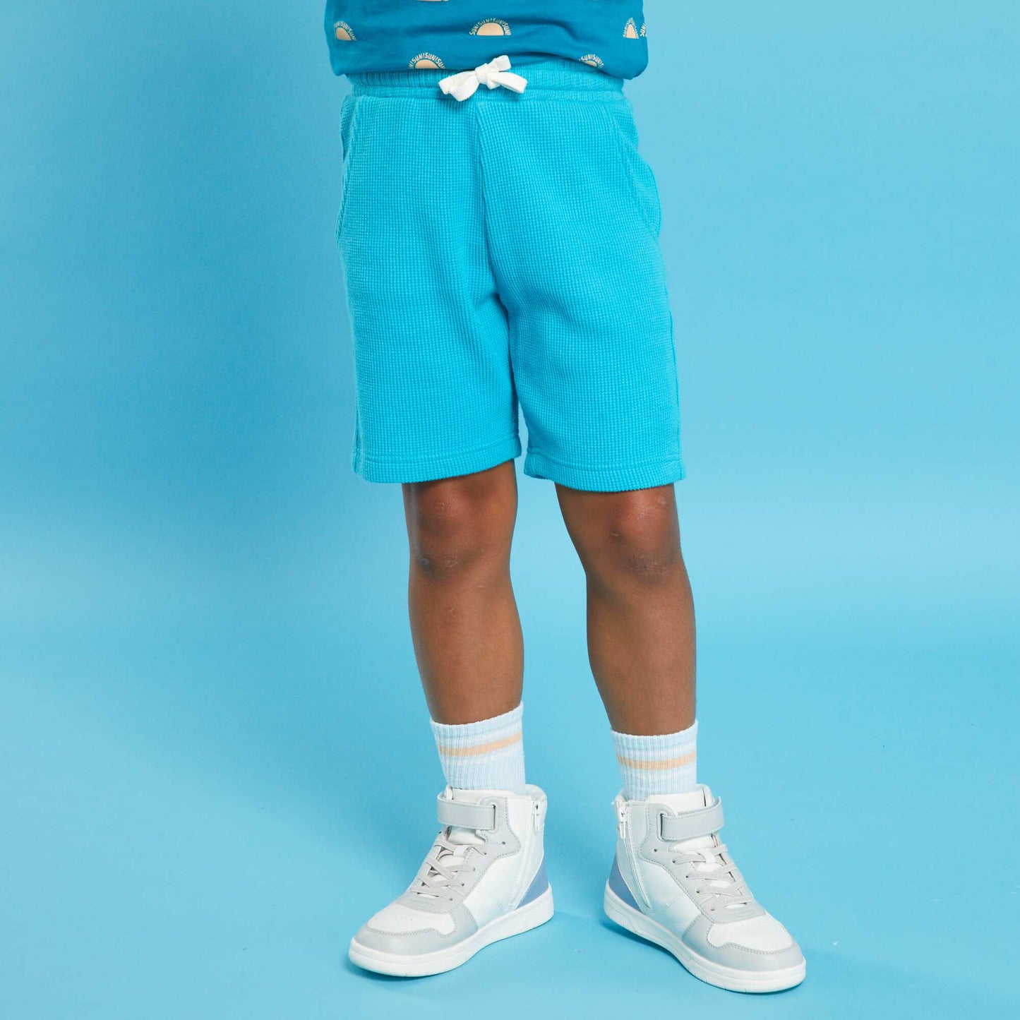 Plain waffle knit shorts BLUE