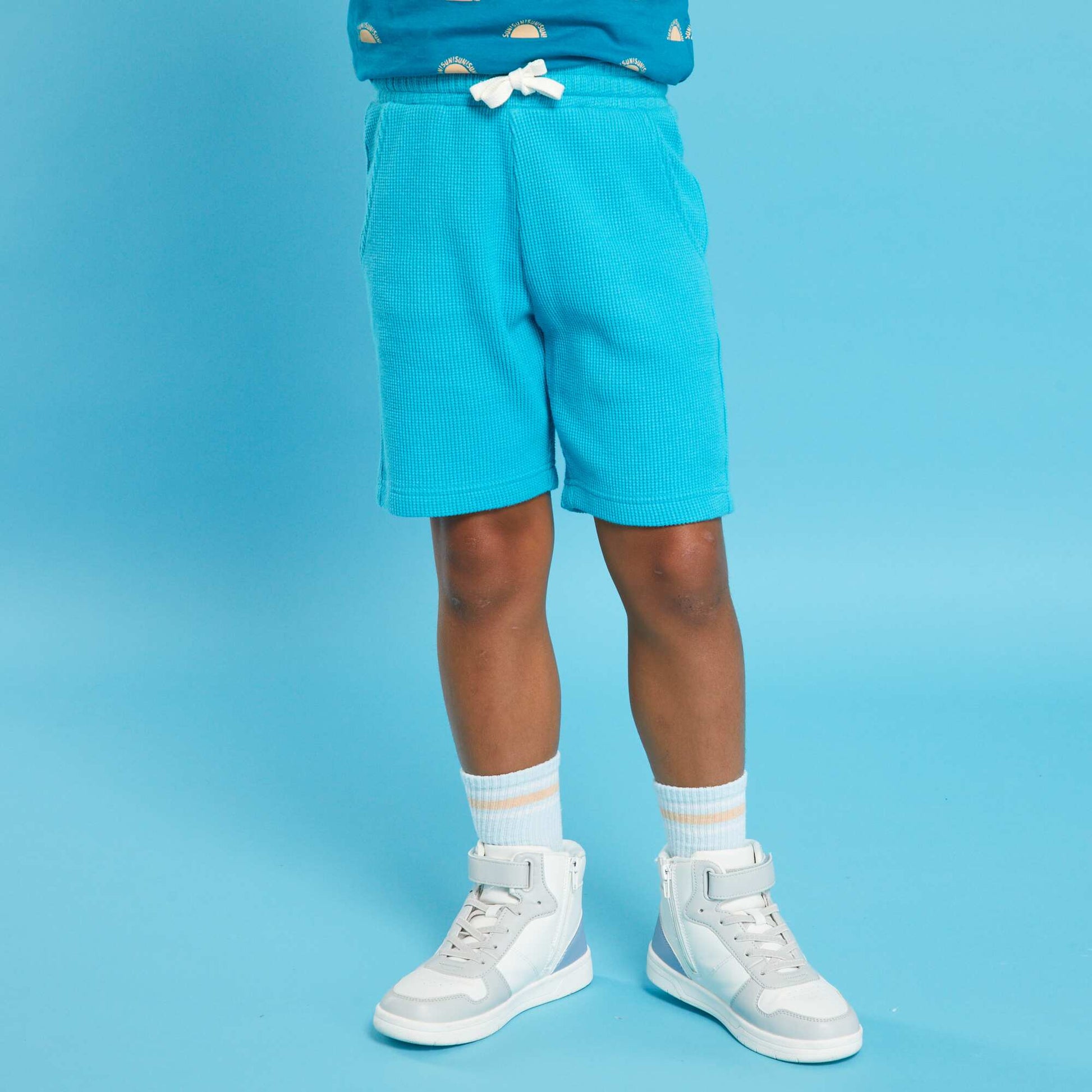 Plain waffle knit shorts BLUE