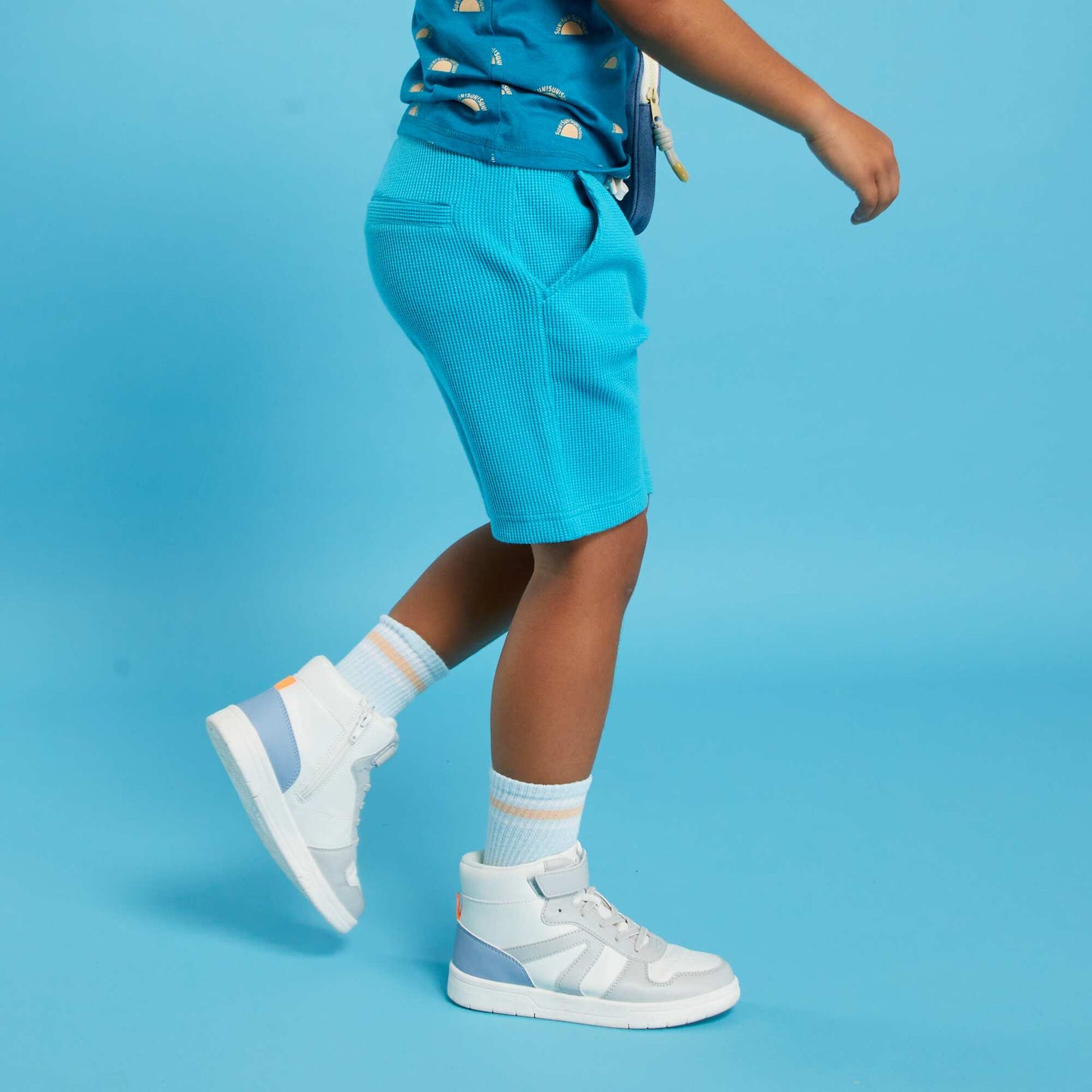 Plain waffle knit shorts BLUE
