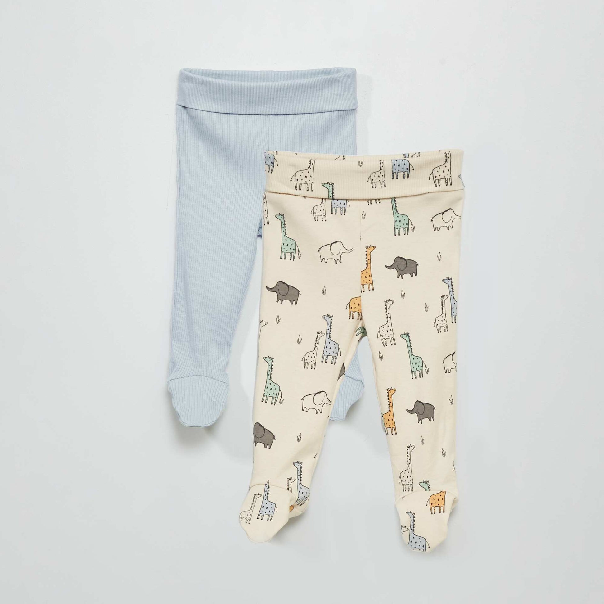 Set of two pairs of leggings with feet WHITE