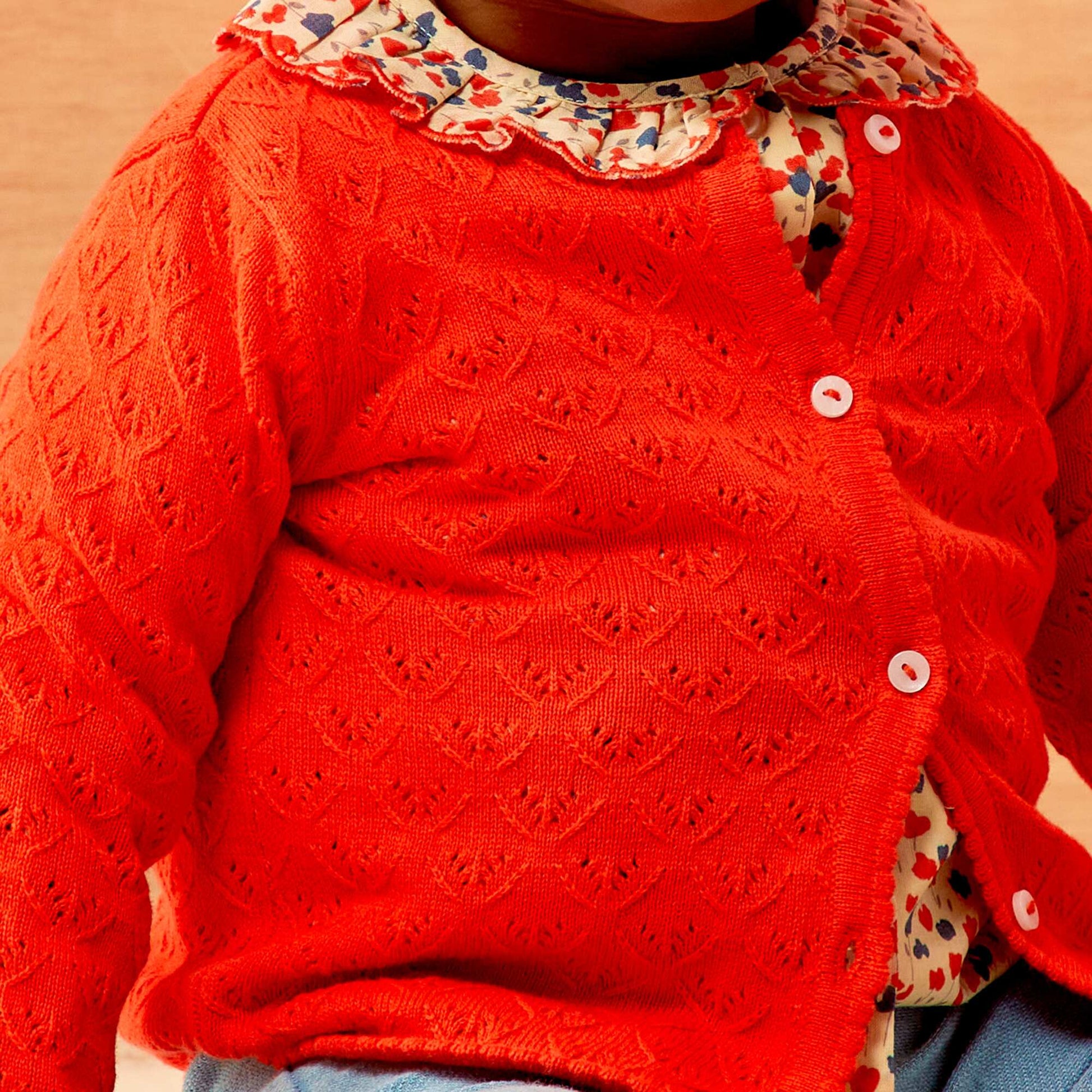 Pointelle knit cardigan ORANGE