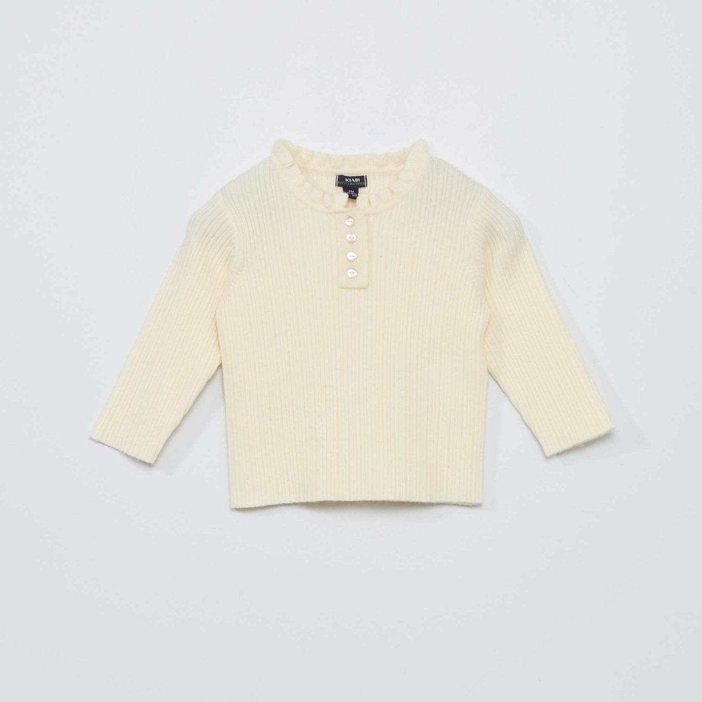 Ribbed sweater with ruffled neckline WHITE