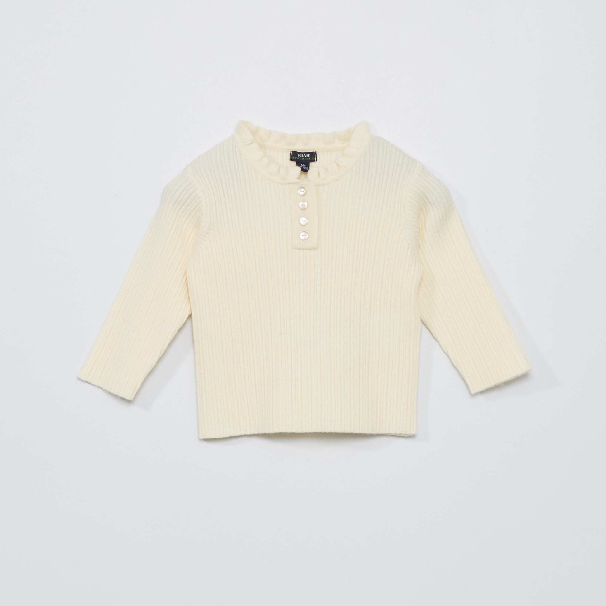Ribbed sweater with ruffled neckline WHITE