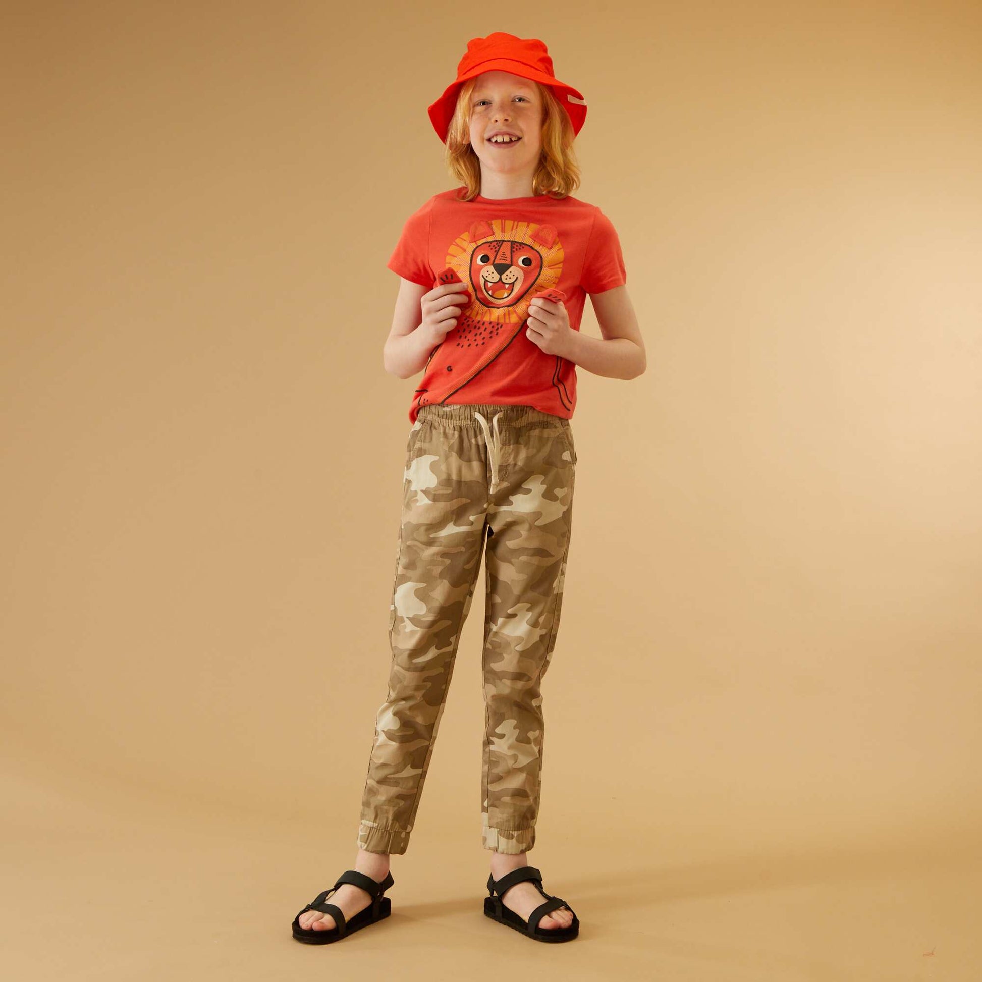Jogging bottoms with print BEIGE