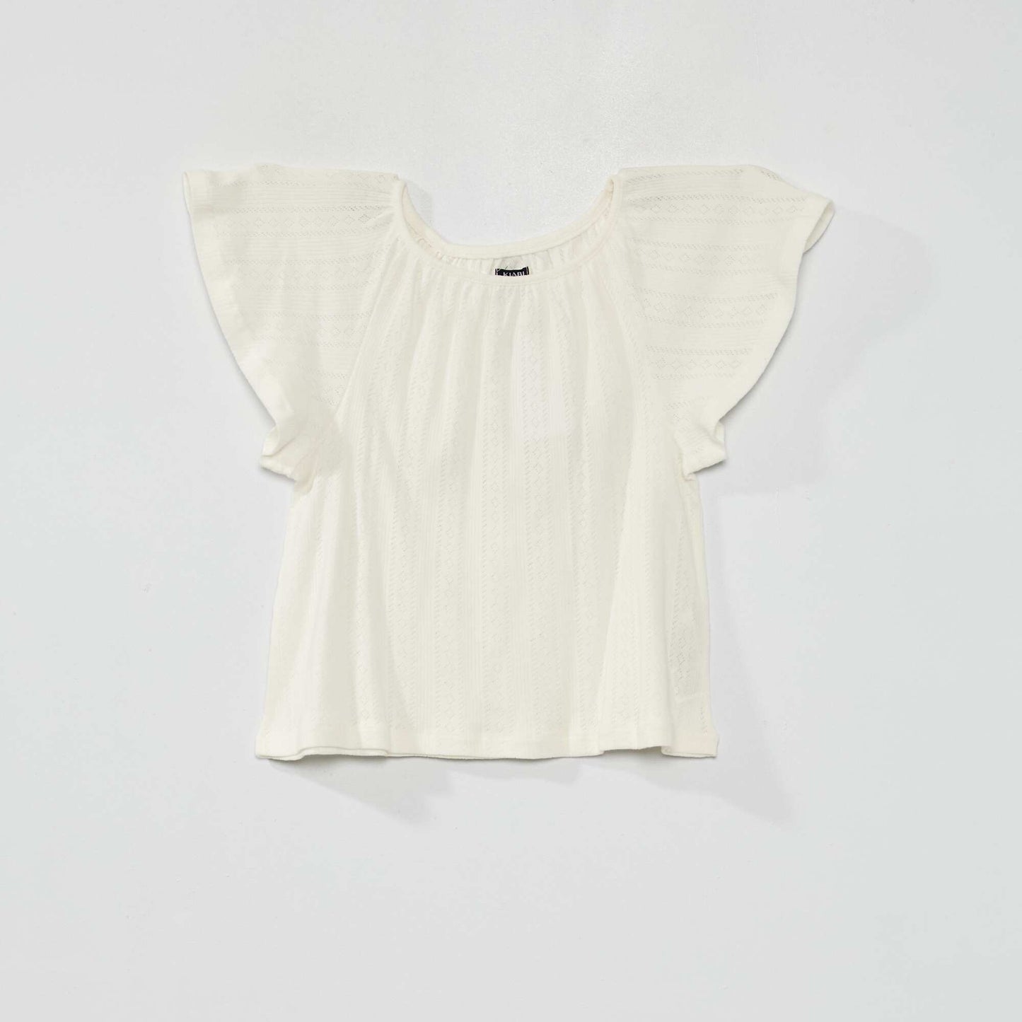 Plain openwork knit T-shirt WHITE