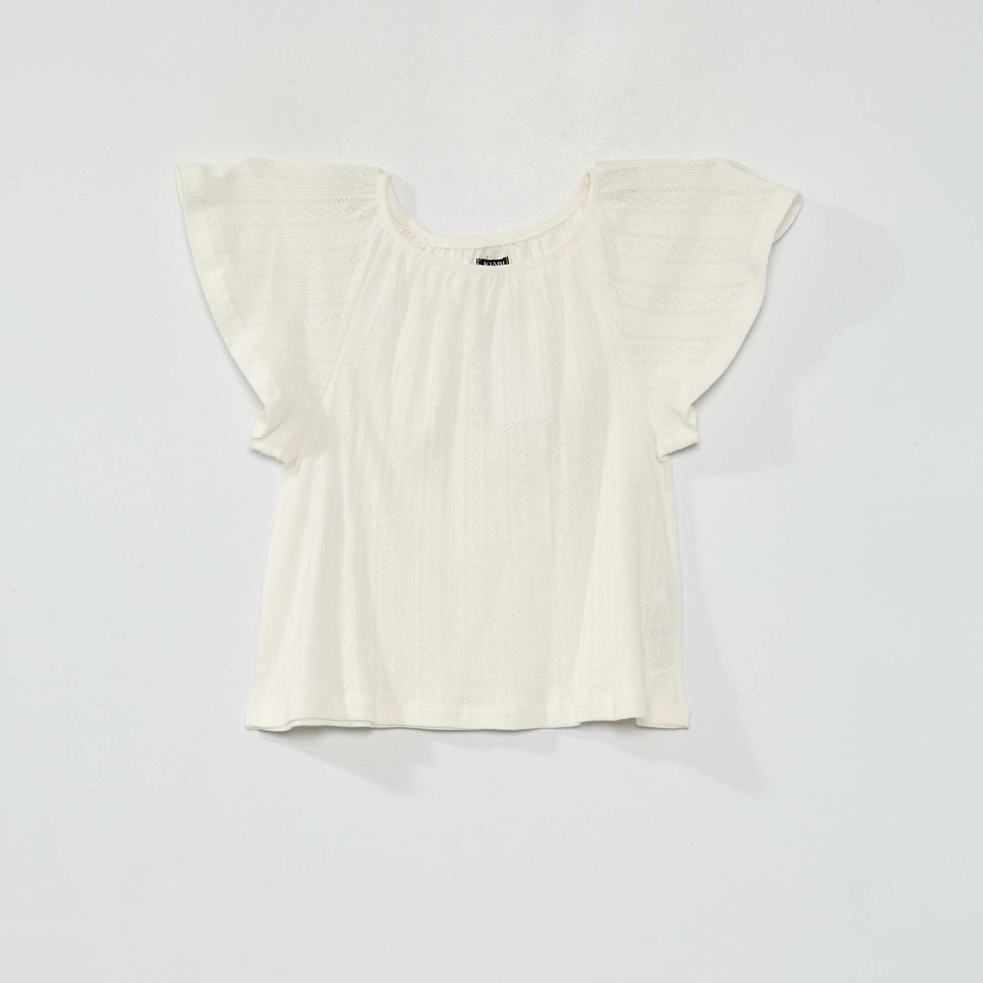 Plain openwork knit T-shirt WHITE