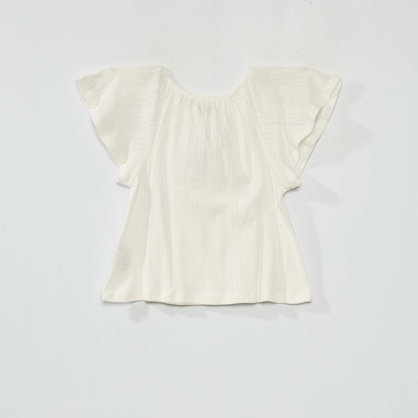 Plain openwork knit T-shirt WHITE