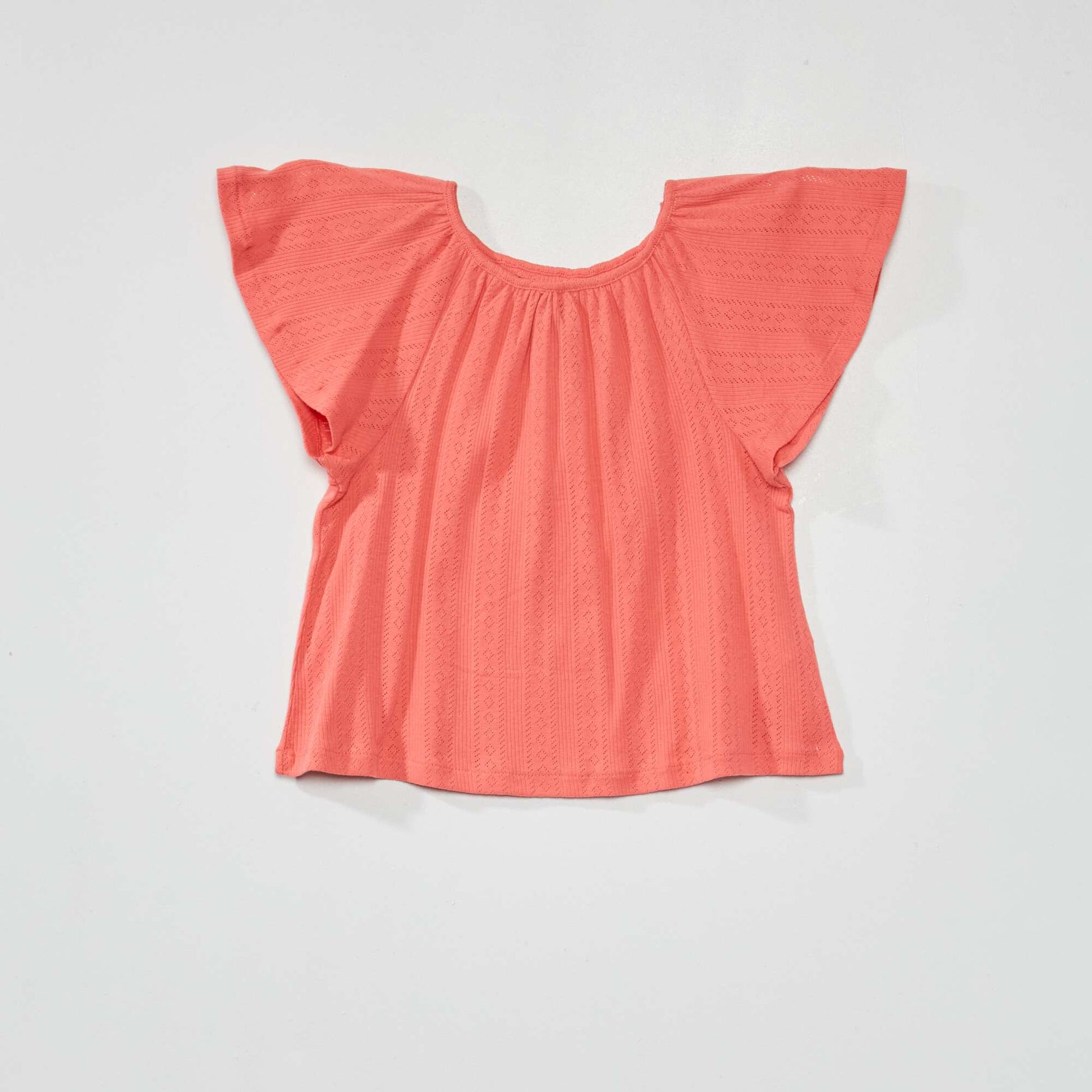 Plain openwork knit T-shirt PINK