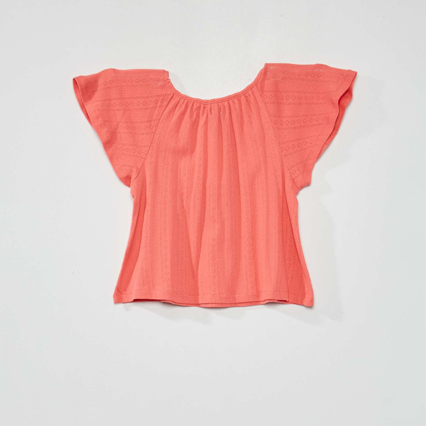Plain openwork knit T-shirt PINK