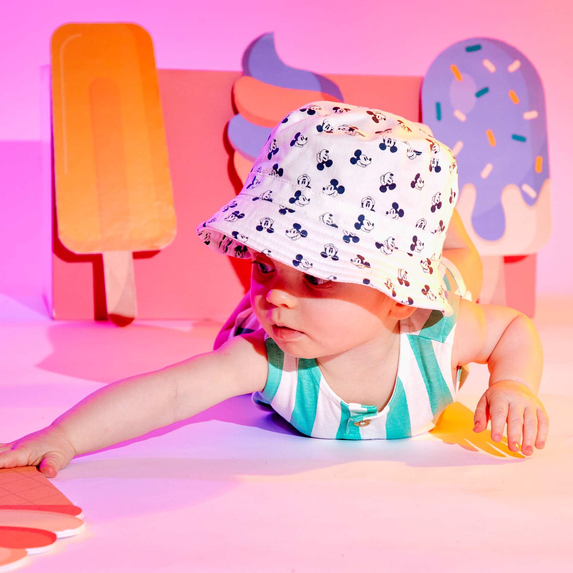 Mickey Mouse cotton voile bucket hat WHITE