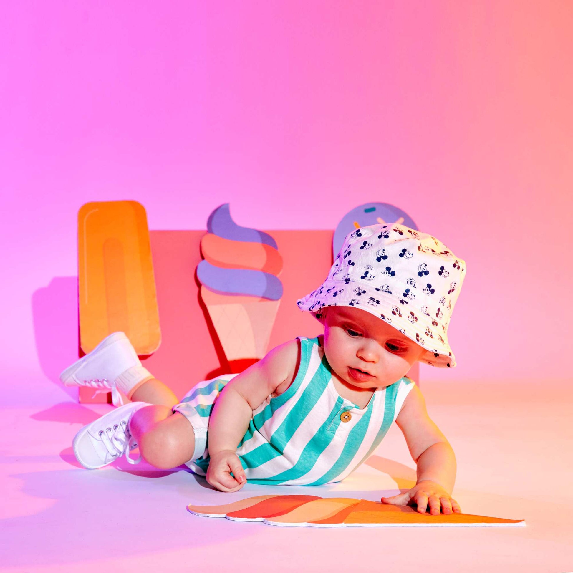 Mickey Mouse cotton voile bucket hat WHITE