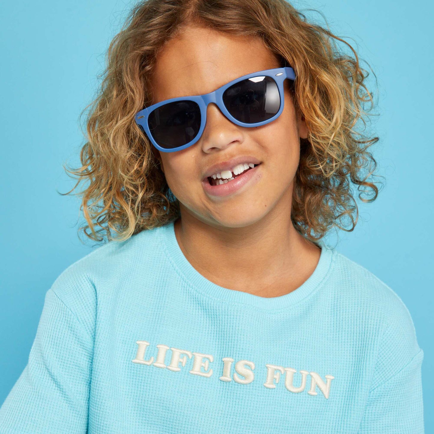 Waffle-knit T-shirt BLUE
