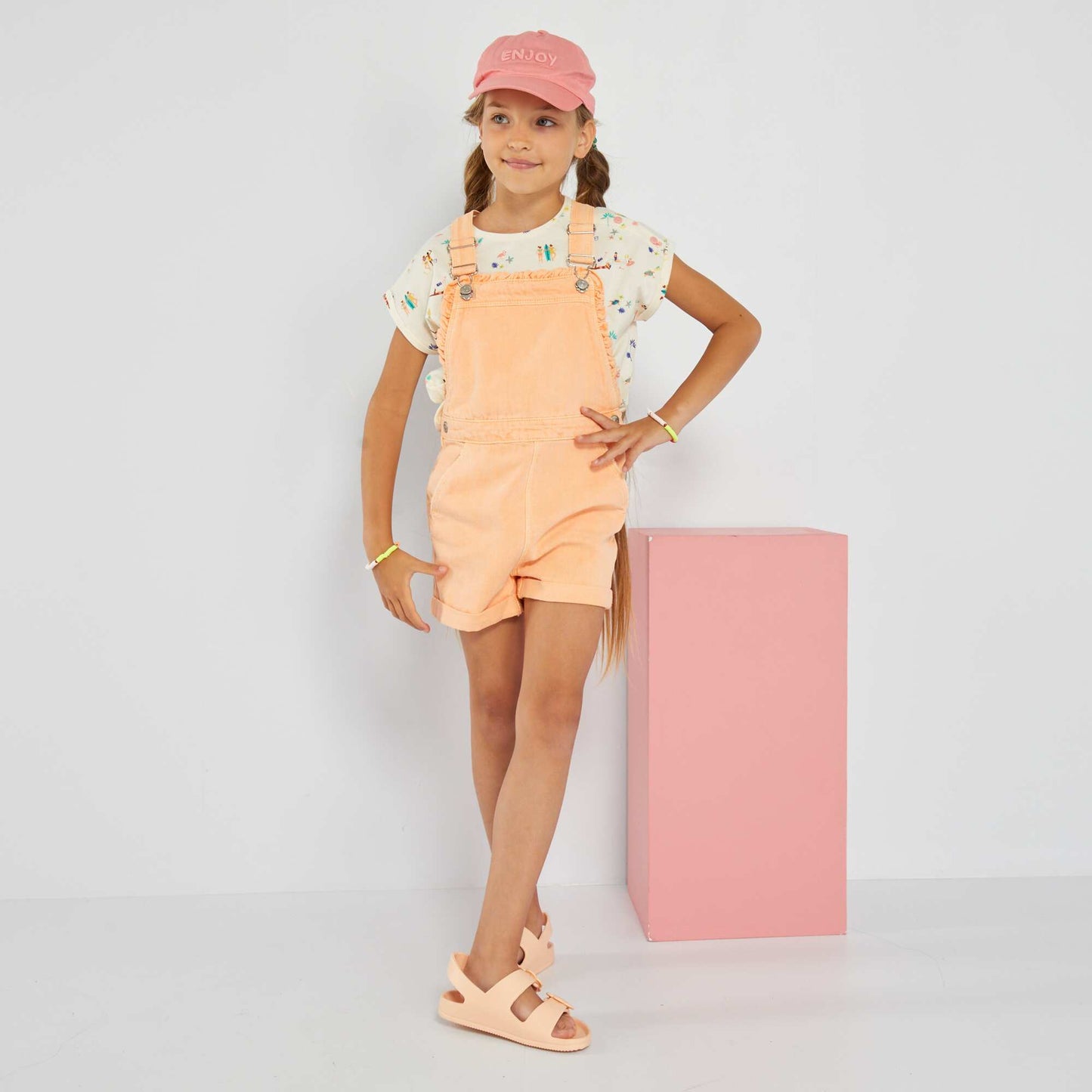 Denim dungaree shorts ORANGE