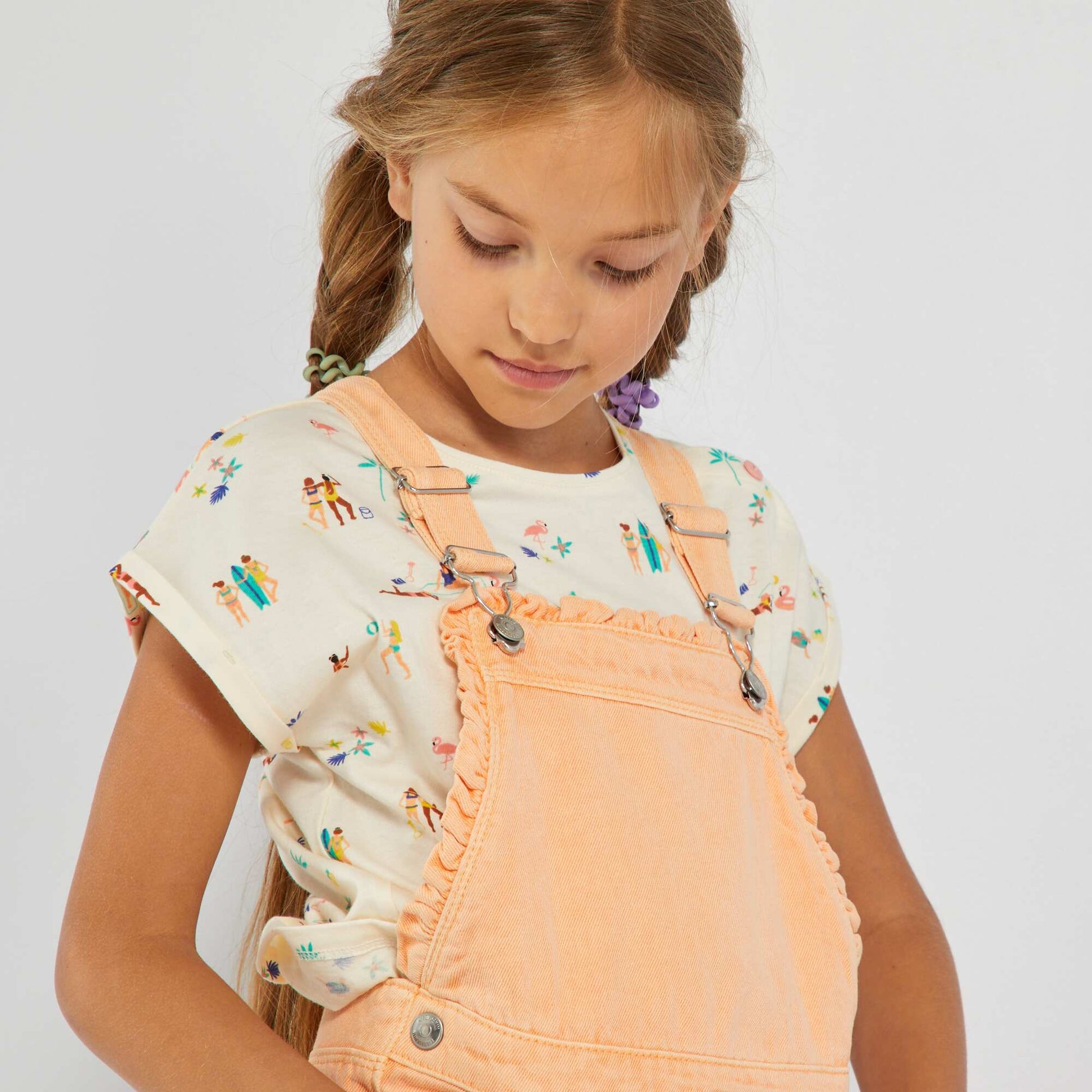 Denim dungaree shorts ORANGE