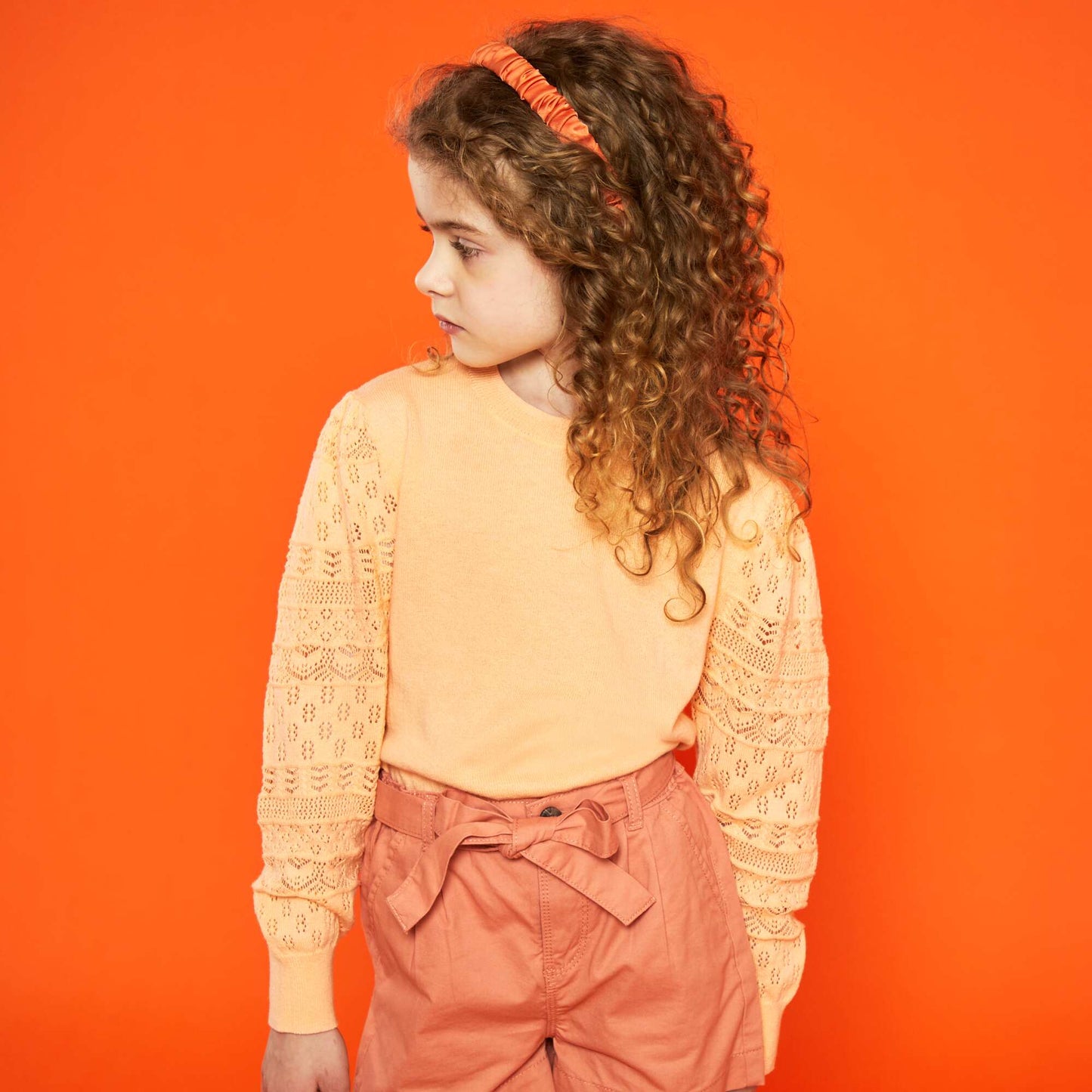 Knit sweater with openwork sleeves ORANGE