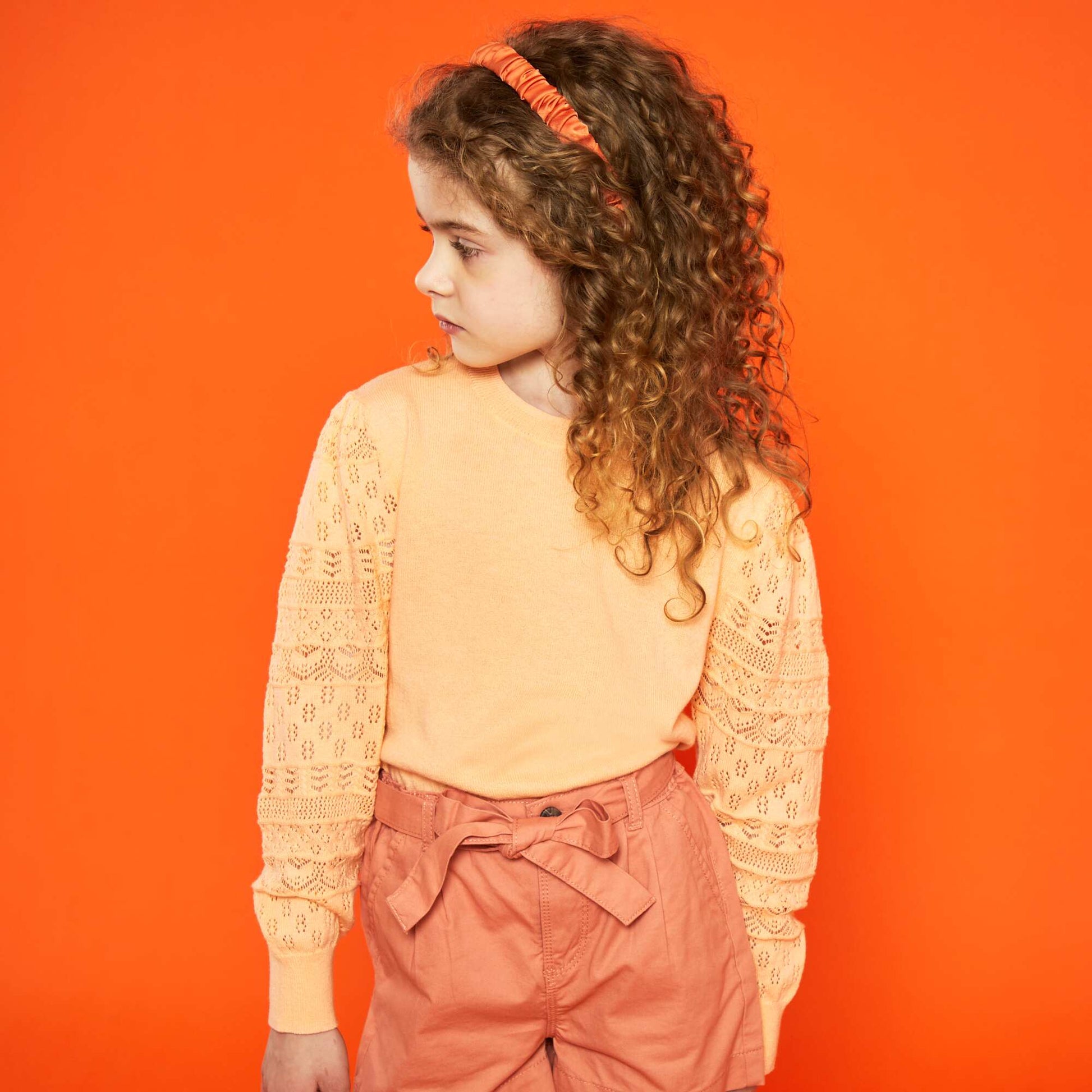 Knit sweater with openwork sleeves ORANGE