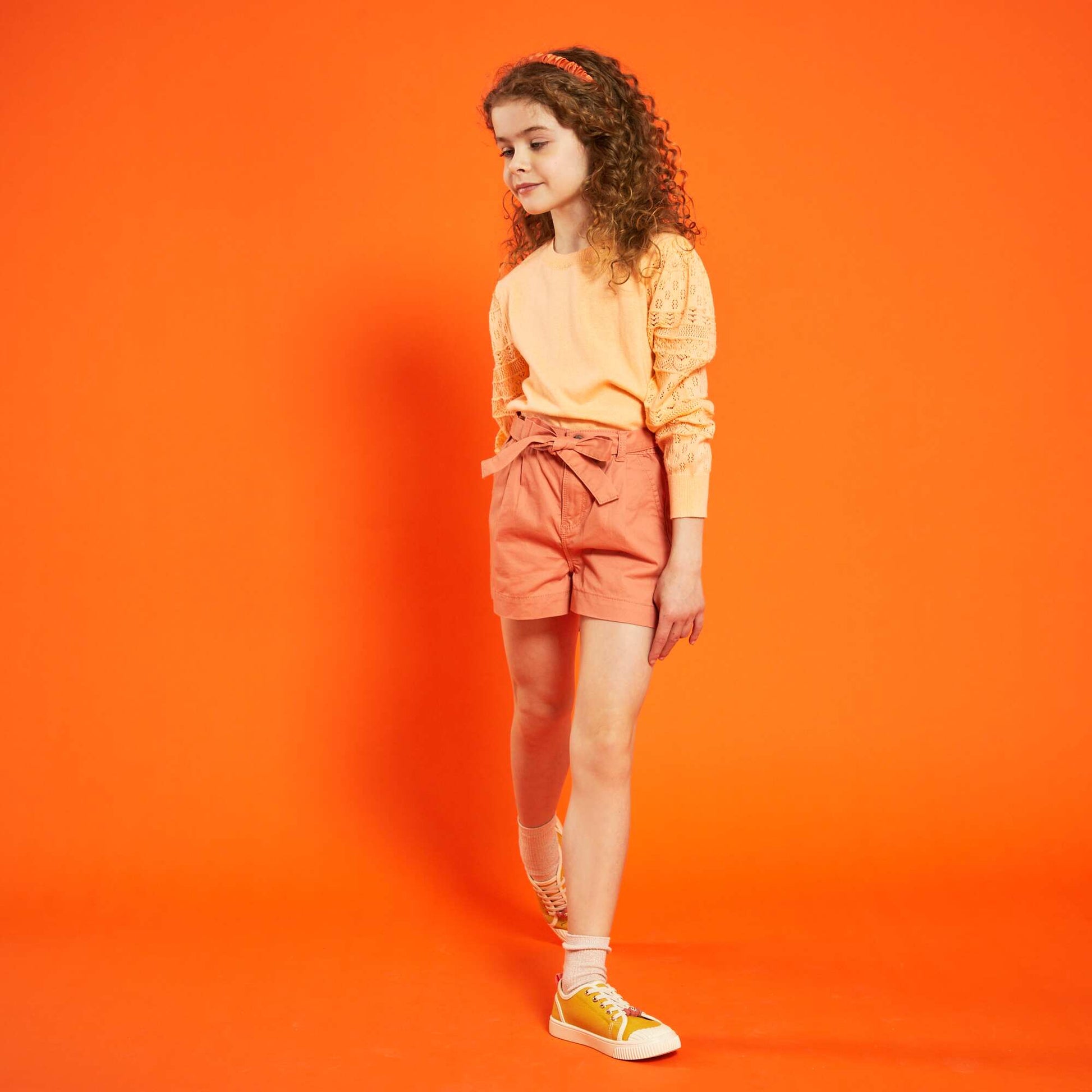 Knit sweater with openwork sleeves ORANGE