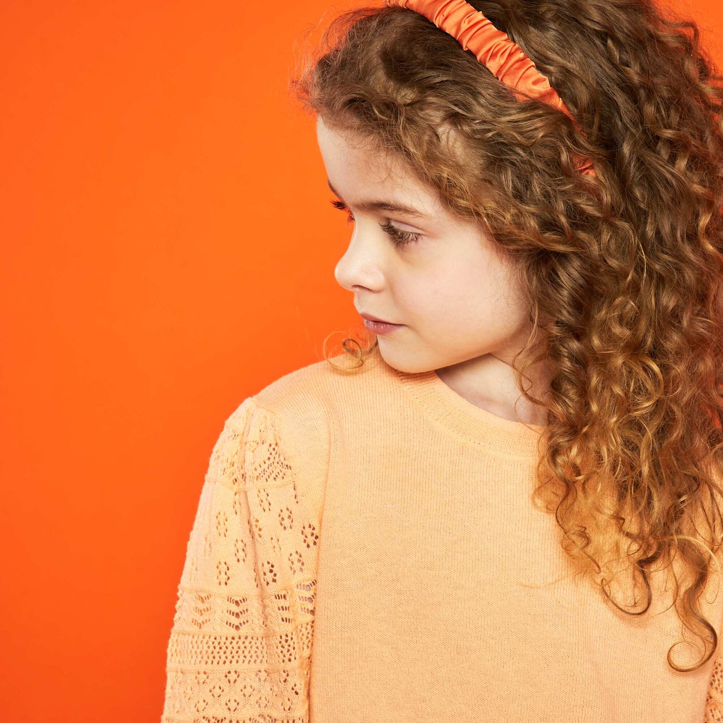 Knit sweater with openwork sleeves ORANGE