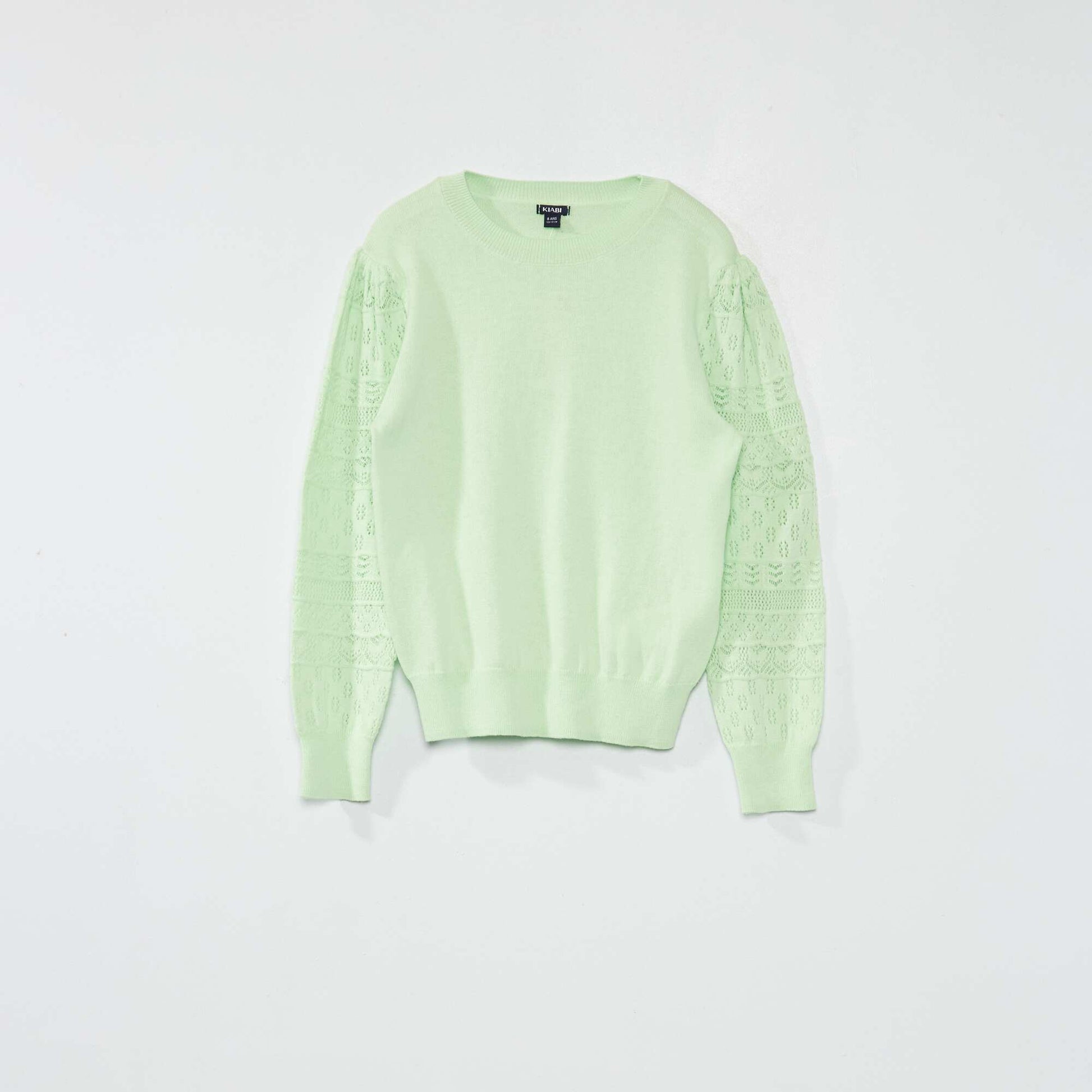 Knit sweater with openwork sleeves GREEN
