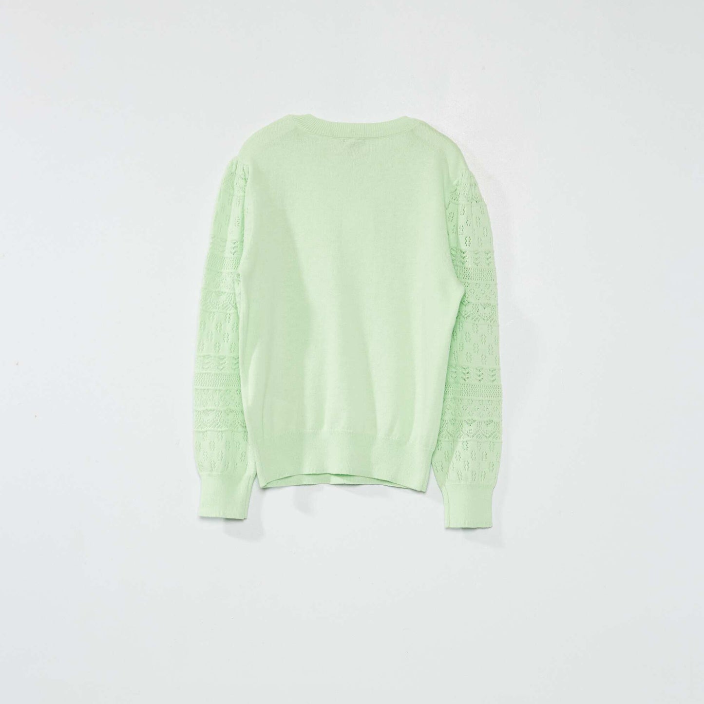 Knit sweater with openwork sleeves GREEN