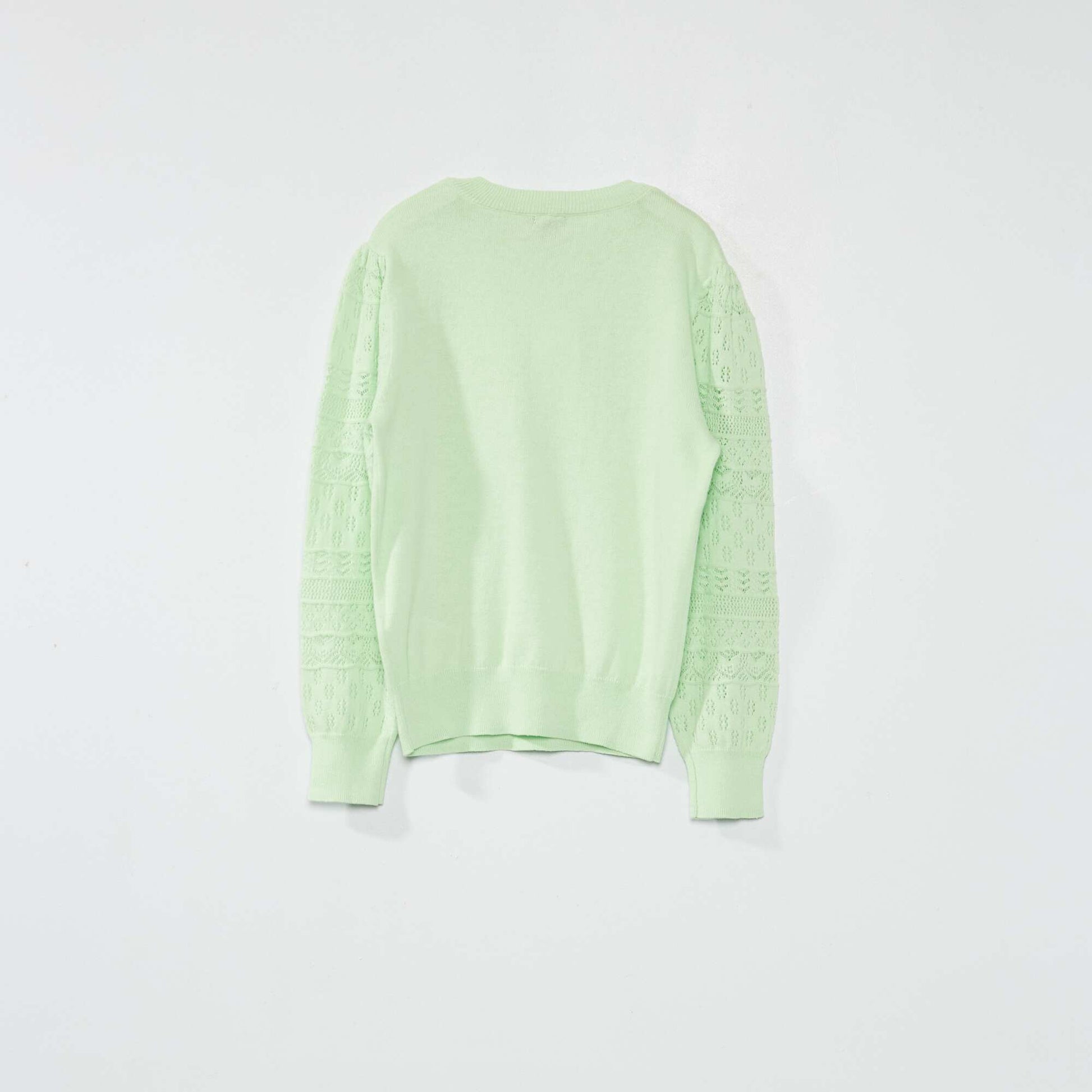 Knit sweater with openwork sleeves GREEN