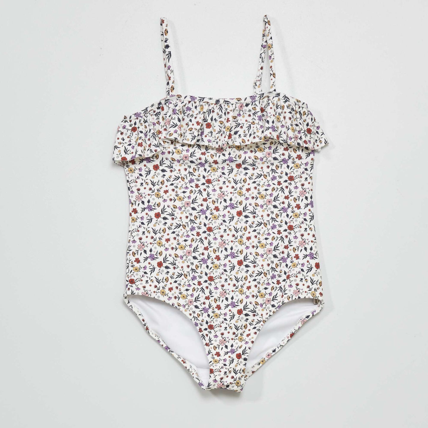 Floral pattern 1-piece swimsuit WHITE