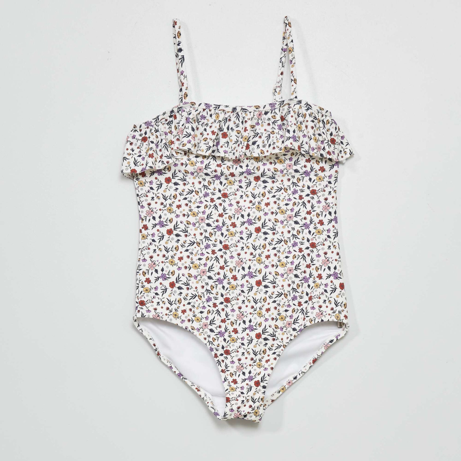 Floral pattern 1-piece swimsuit WHITE