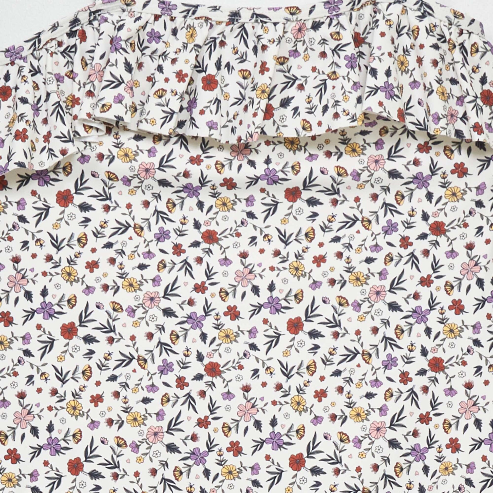 Floral pattern 1-piece swimsuit WHITE