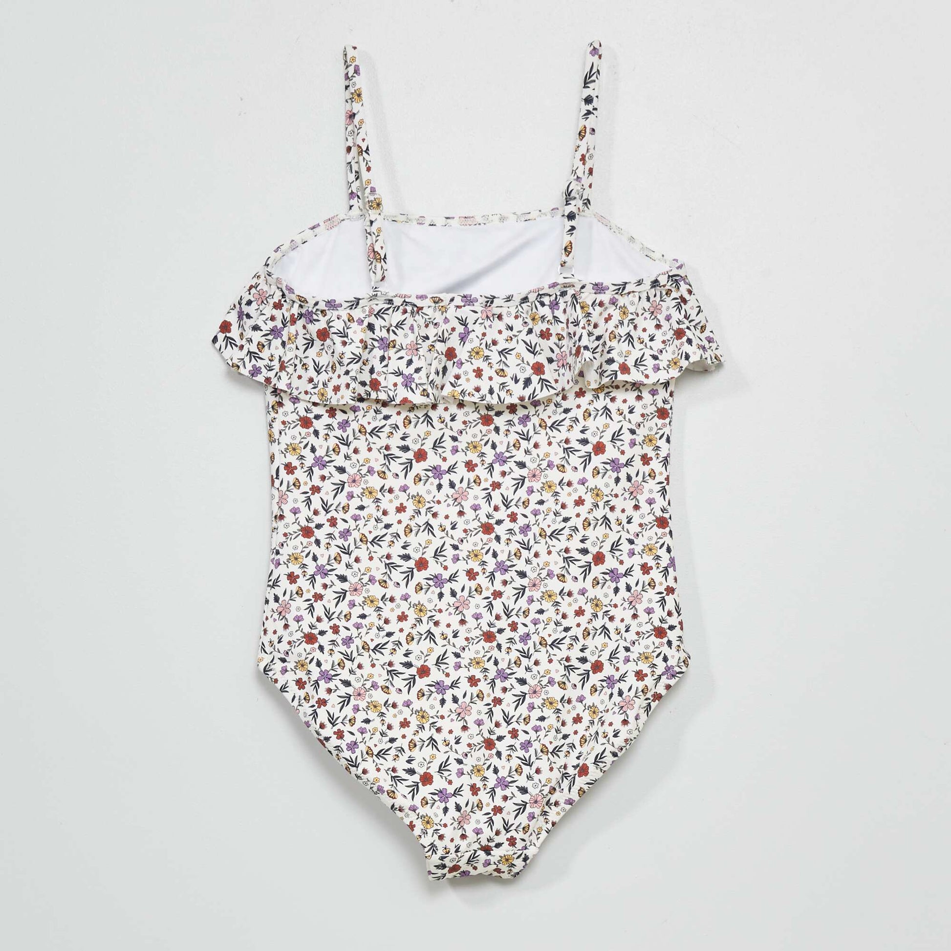 Floral pattern 1-piece swimsuit WHITE
