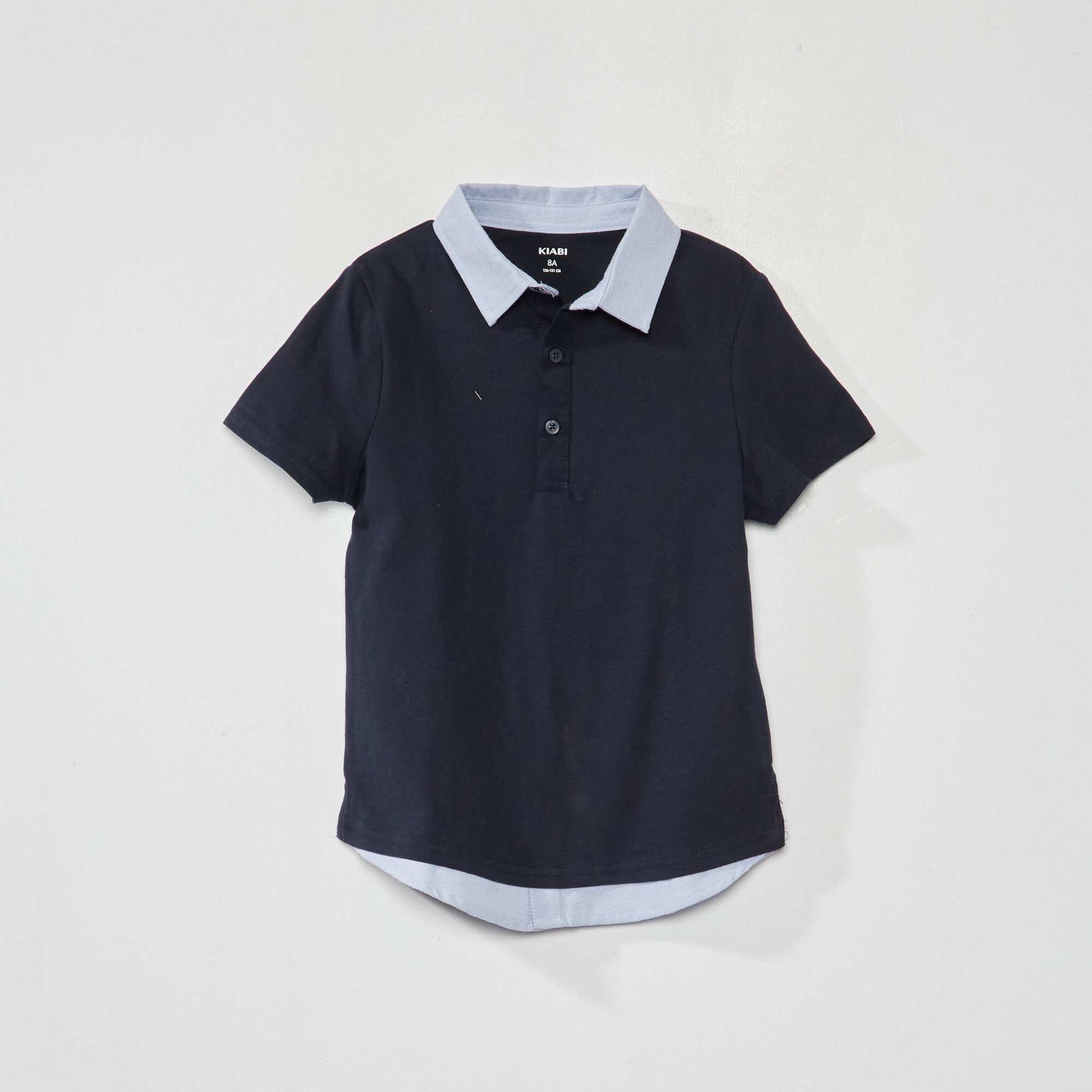 2-in-1 effect jersey knit polo shirt BLUE