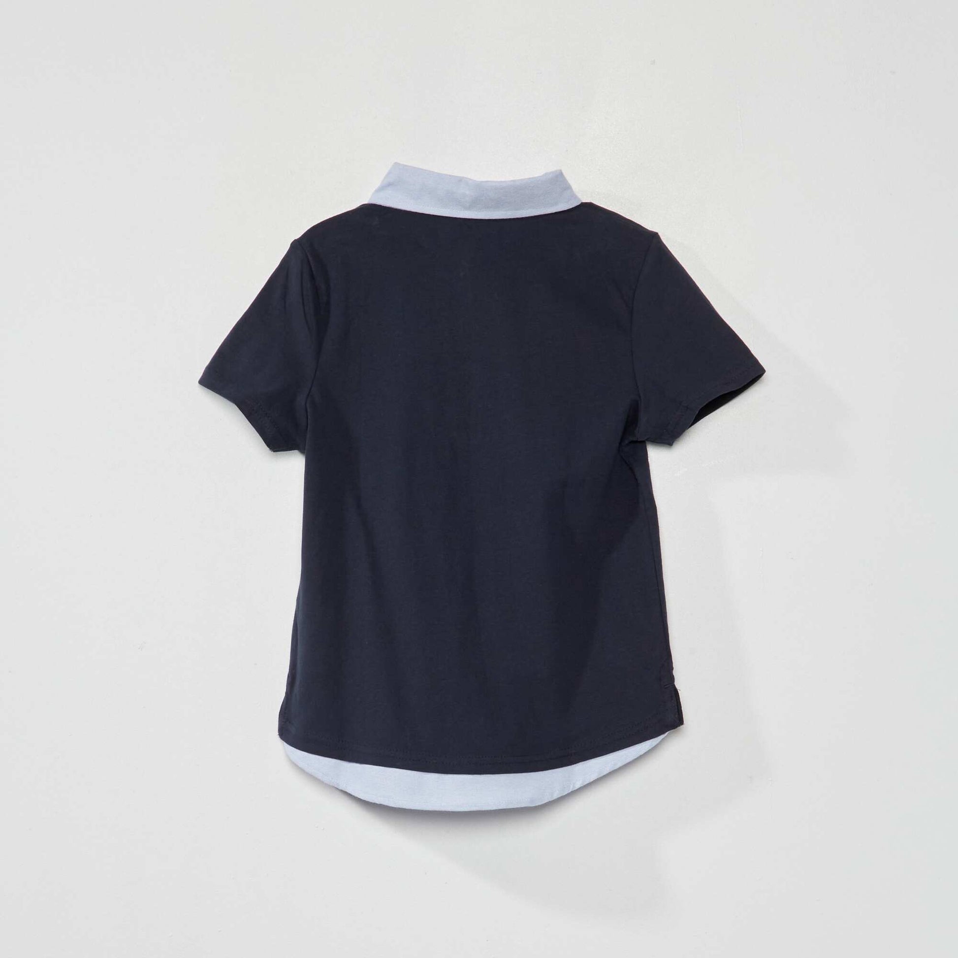 2-in-1 effect jersey knit polo shirt BLUE