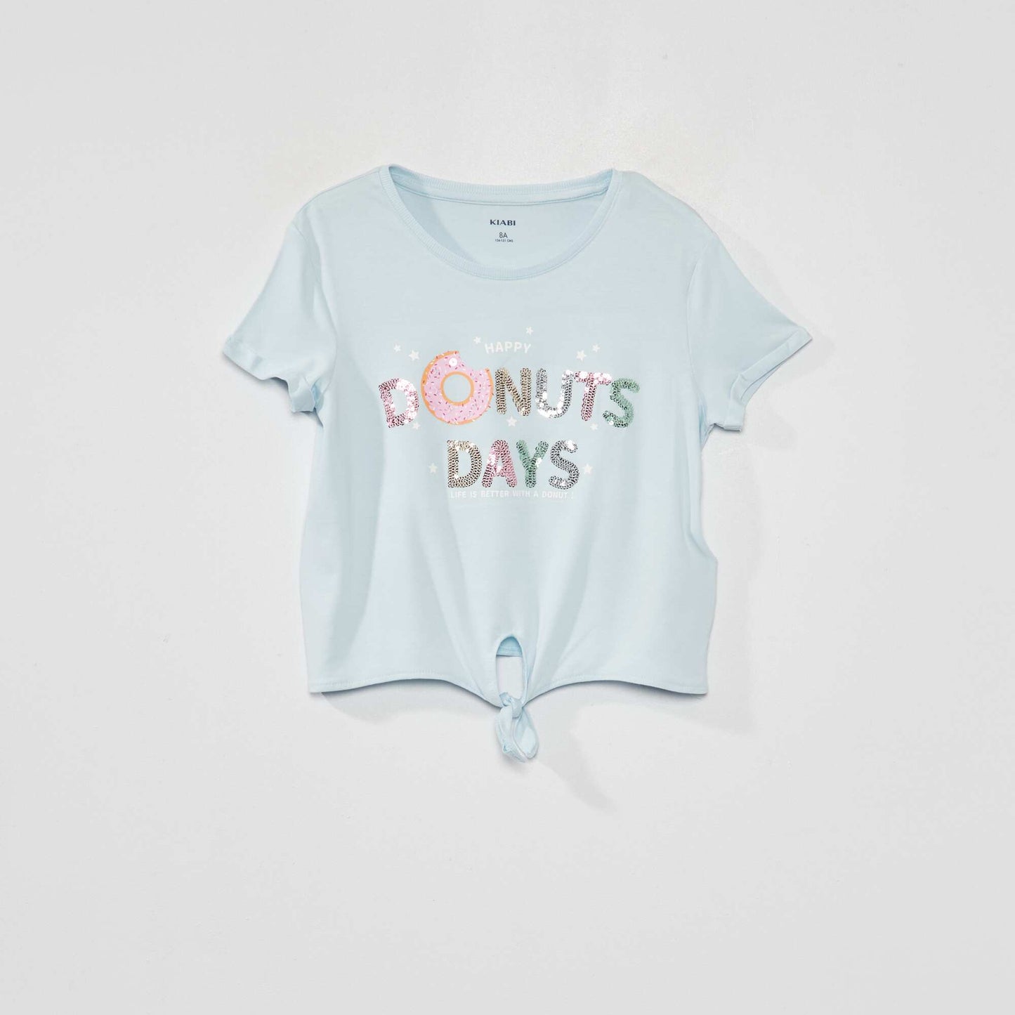 Knotted T-shirt with sequin print BLUE